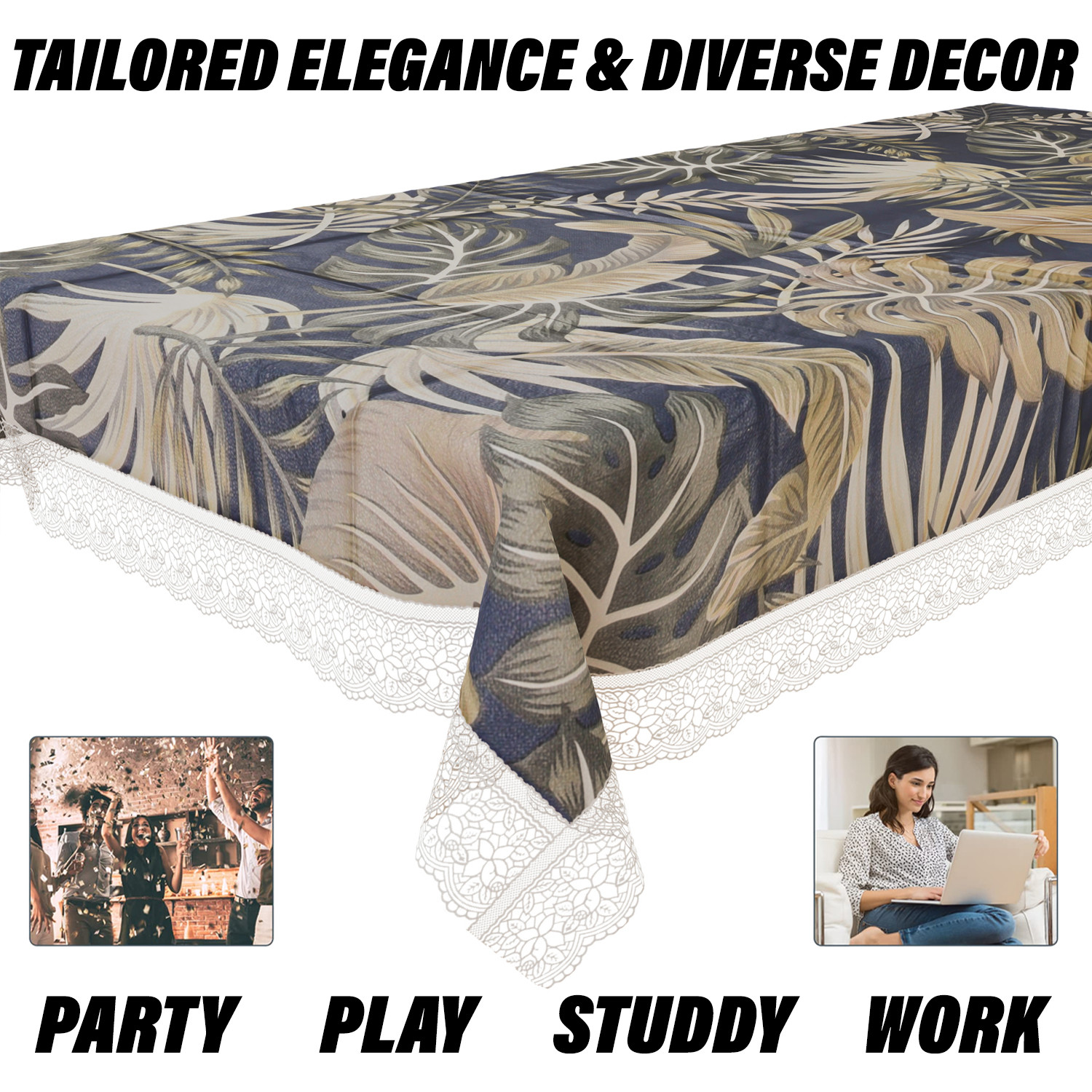 Kuber Industries Table Cover  PVC Dining Table Cover  Table Cloth  Center Table Cover  Table Cover for Kitchen Table  Green Leaf Table Cover for Hall Dcor  48x60 Inch  Blue