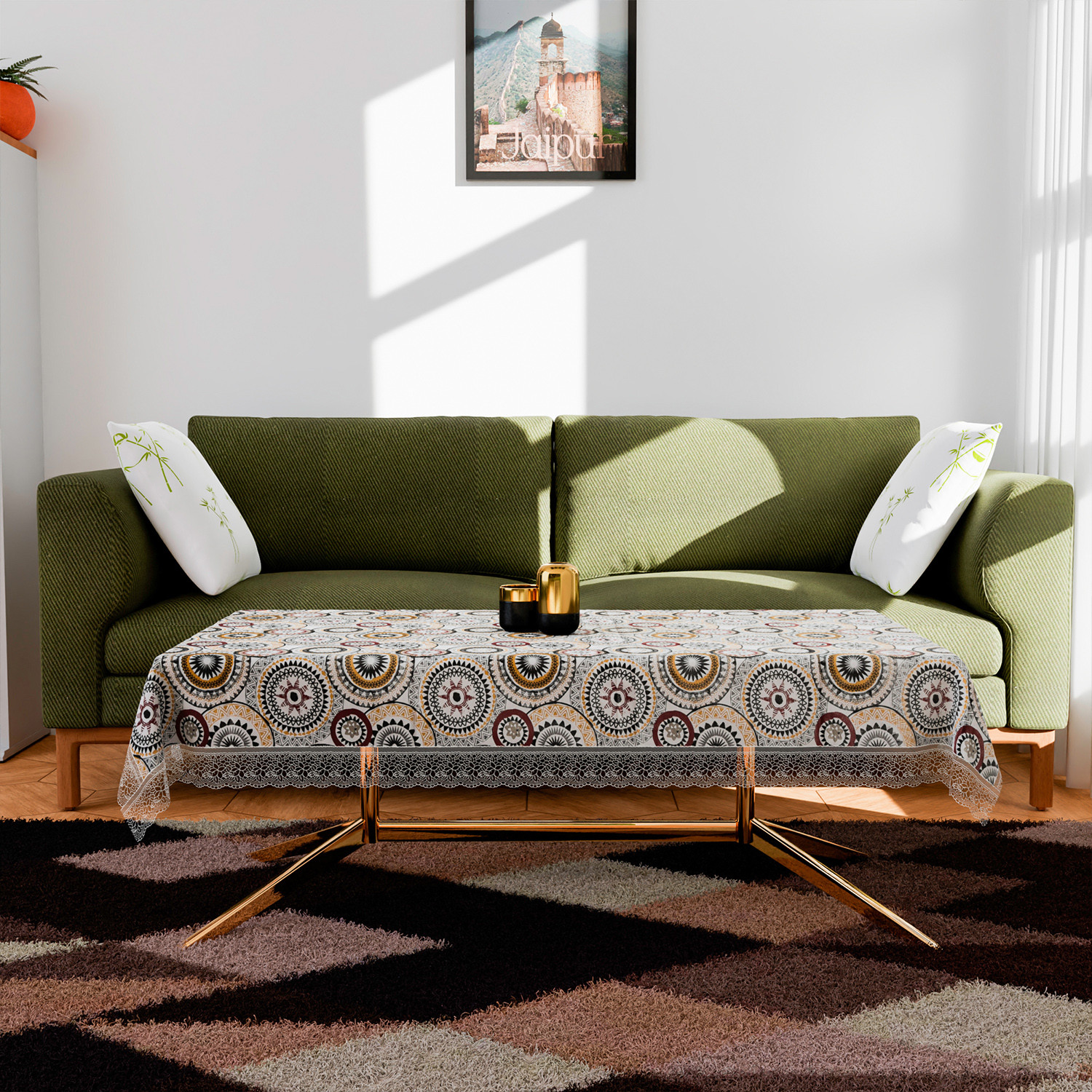 Kuber Industries Table Cover  PVC Dining Table Cover  Table Cloth  Center Table Cover  Table Cover for Kitchen Table  Rangoli Table Cover for Hall Dcor  48x60 Inch  White