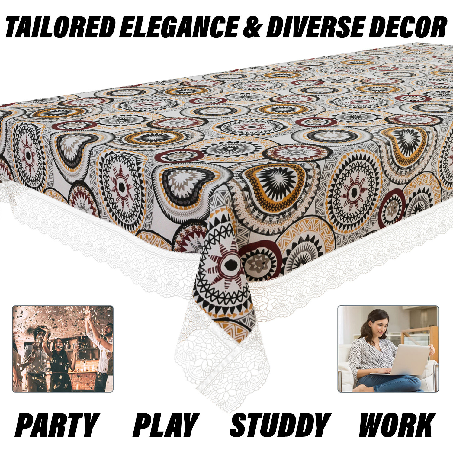 Kuber Industries Table Cover  PVC Dining Table Cover  Table Cloth  Center Table Cover  Table Cover for Kitchen Table  Rangoli Table Cover for Hall Dcor  48x60 Inch  White