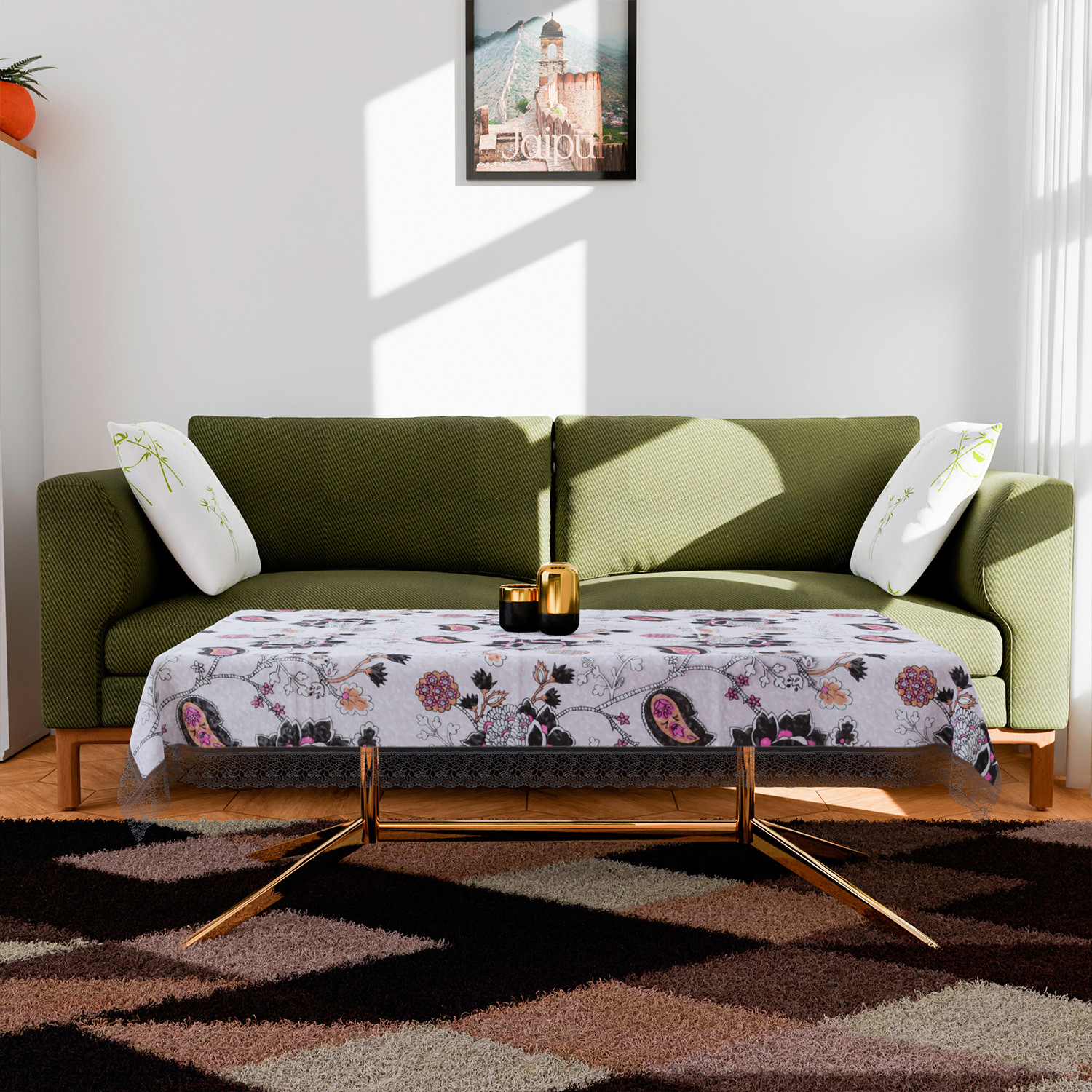 Kuber Industries Table Cover  PVC Dining Table Cover  Table Cloth  Center Table Cover  Table Cover for Kitchen Table  3D Gulab Table Cover for Hall Dcor  48x60 Inch  Black