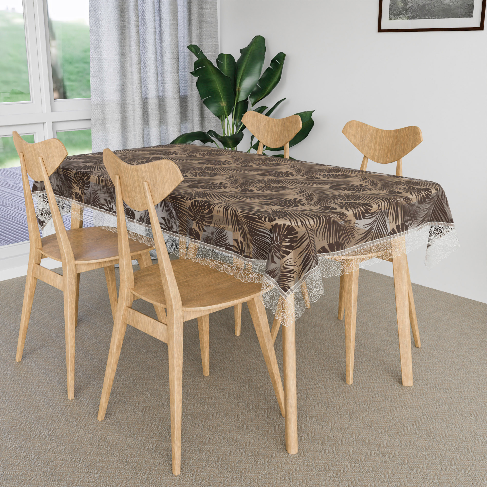 Kuber Industries Table Cover  PVC Dining Table Cover  Table Cloth  Center Table Cover  Table Cover for Kitchen Table  3D Leaf Table Cover for Hall Dcor  48x60 Inch  Brown