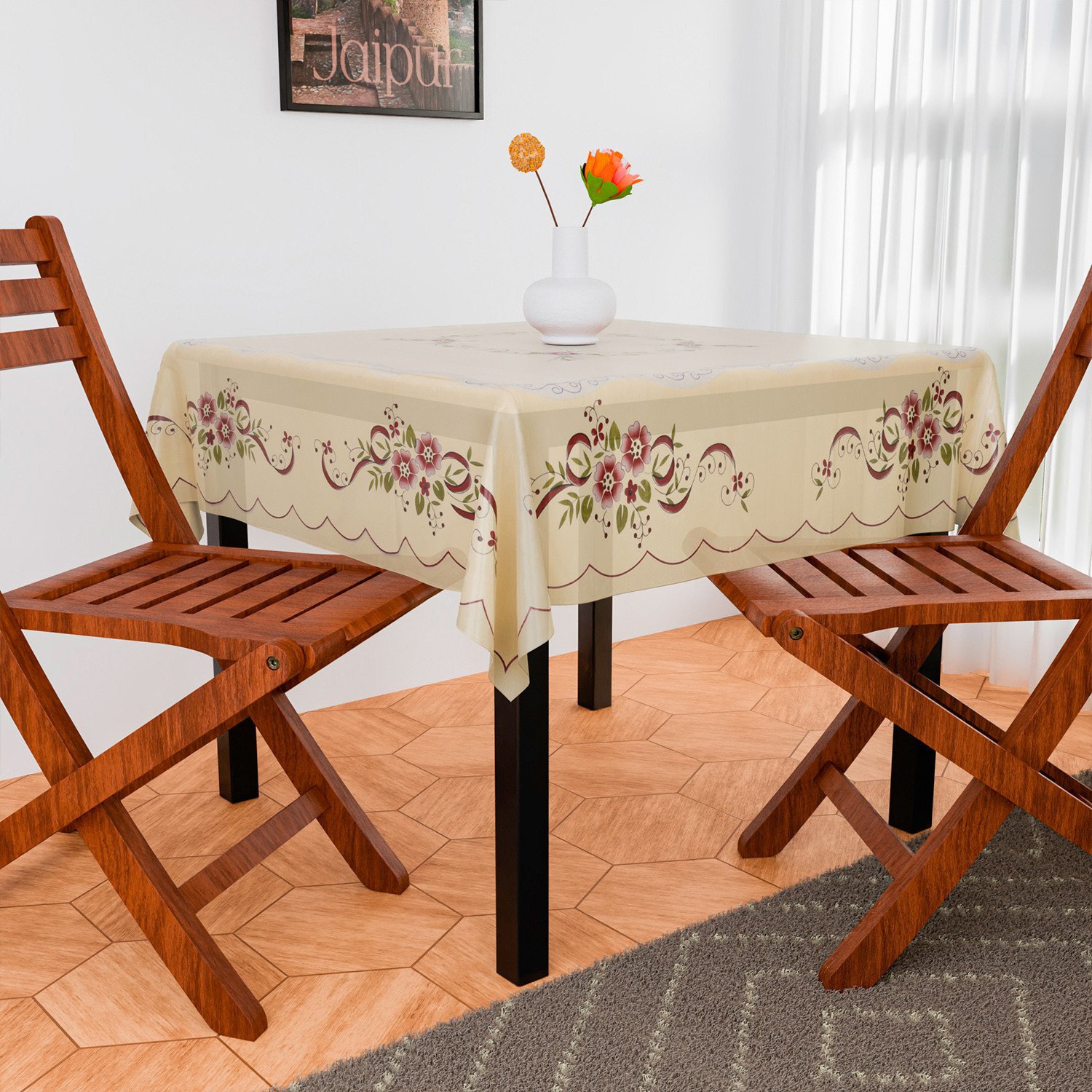 Kuber Industries Table Cover  PVC Dining Table Cover  Table Cloth  Center Table Cover  Table Cover for Kitchen Table  Alloy Table Cover for Hall Dcor  54 Inch  Cream