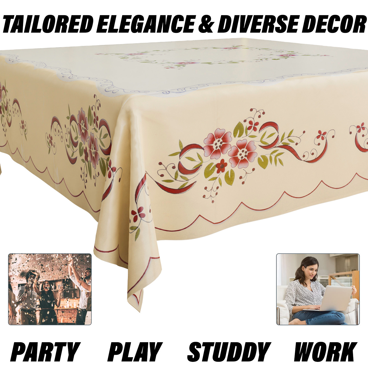 Kuber Industries Table Cover  PVC Dining Table Cover  Table Cloth  Center Table Cover  Table Cover for Kitchen Table  Alloy Table Cover for Hall Dcor  54 Inch  Cream