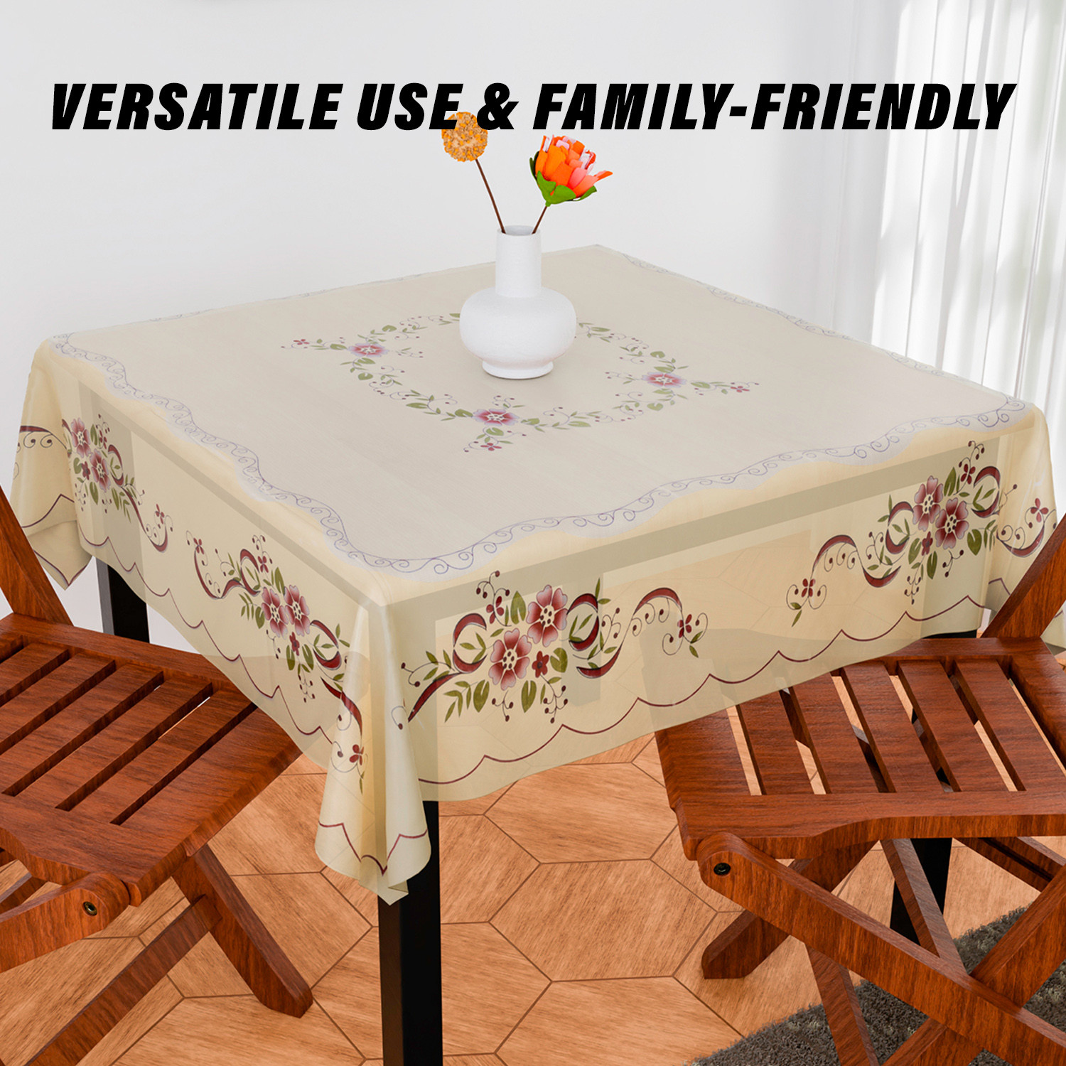 Kuber Industries Table Cover  PVC Dining Table Cover  Table Cloth  Center Table Cover  Table Cover for Kitchen Table  Alloy Table Cover for Hall Dcor  54 Inch  Cream