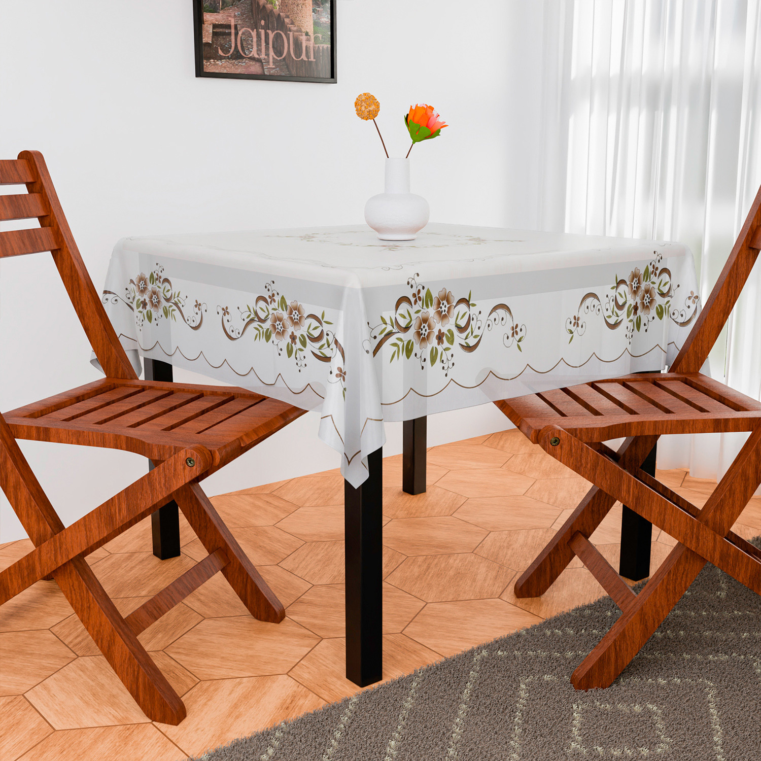 Kuber Industries Table Cover  PVC Dining Table Cover  Table Cloth  Center Table Cover  Table Cover for Kitchen Table  Alloy Table Cover for Hall Dcor  54 Inch  Brown