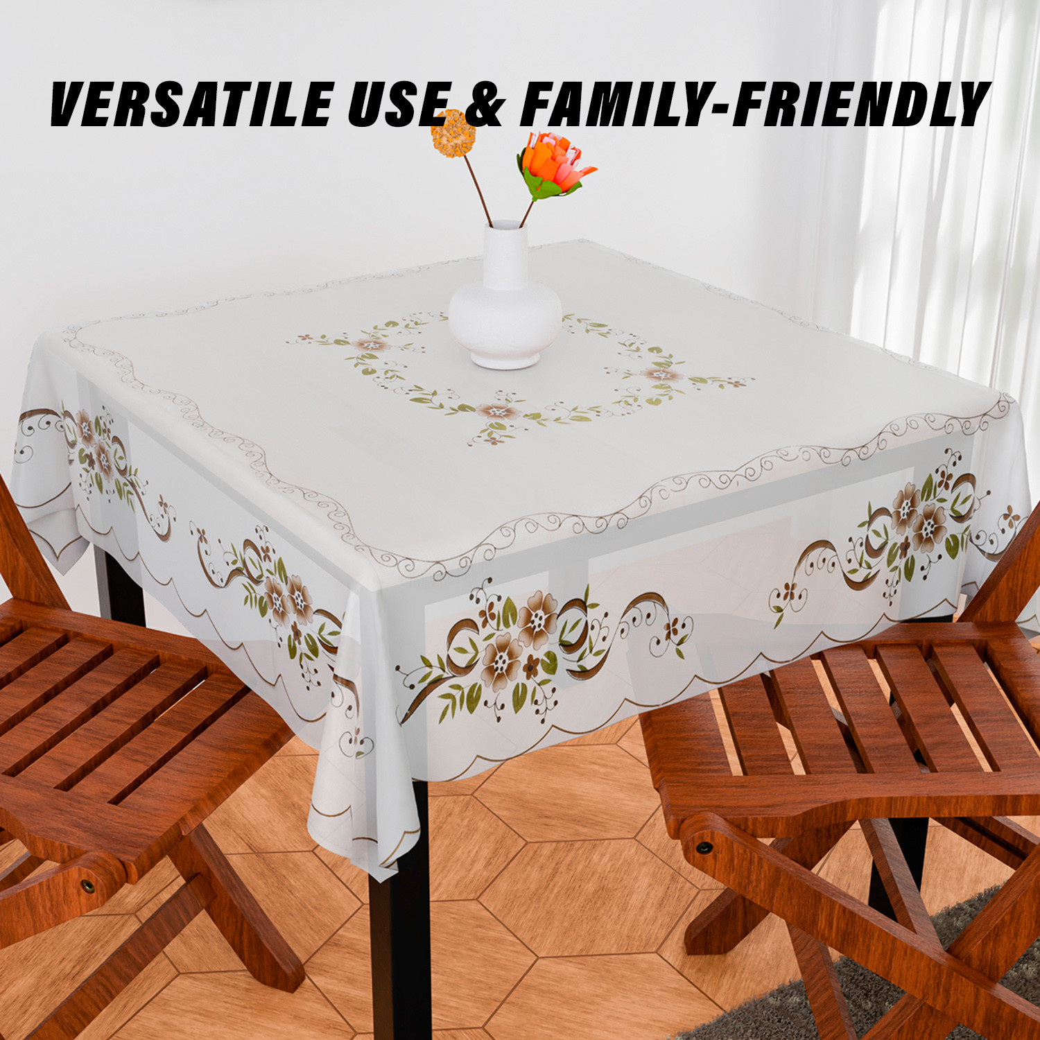 Kuber Industries Table Cover  PVC Dining Table Cover  Table Cloth  Center Table Cover  Table Cover for Kitchen Table  Alloy Table Cover for Hall Dcor  54 Inch  Brown