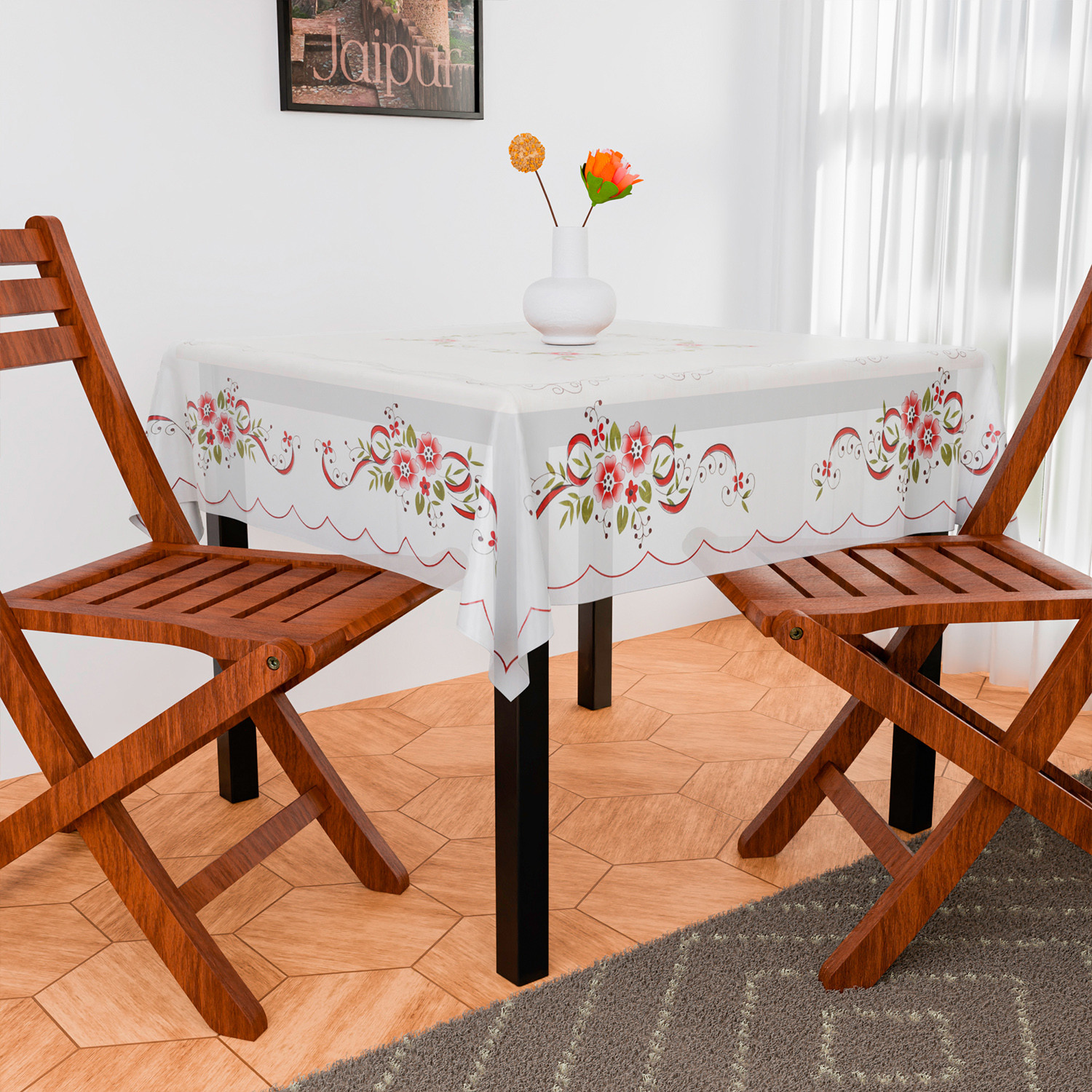 Kuber Industries Table Cover  PVC Dining Table Cover  Table Cloth  Center Table Cover  Table Cover for Kitchen Table  Alloy Table Cover for Hall Dcor  54 Inch  Red