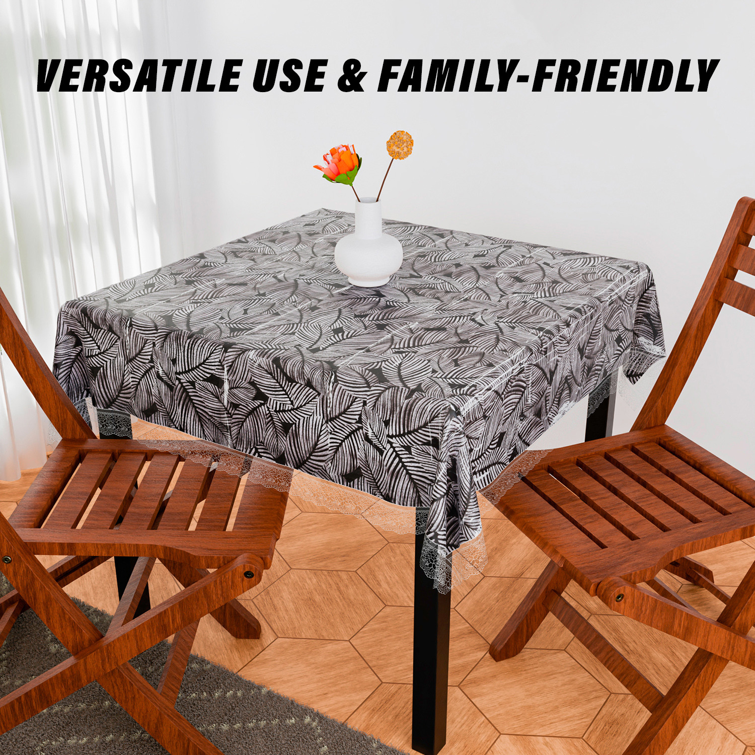 Kuber Industries Table Cover  PVC Dining Table Cover  Table Cloth  Center Table Cover  Table Cover for Kitchen Table  Transparent Leaf Table Cover for Hall Dcor  54 Inch  Black