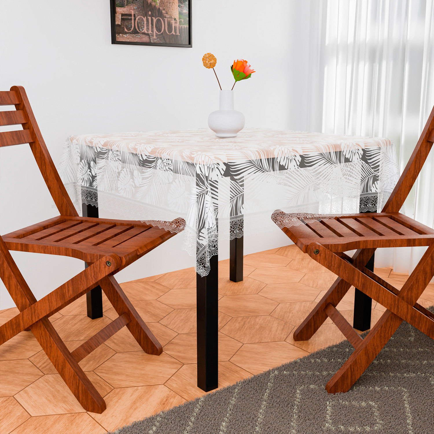 Kuber Industries Table Cover  PVC Dining Table Cover  Table Cloth  Center Table Cover  Table Cover for Kitchen Table  Self Leaf Table Cover for Hall Dcor  54 Inch  White