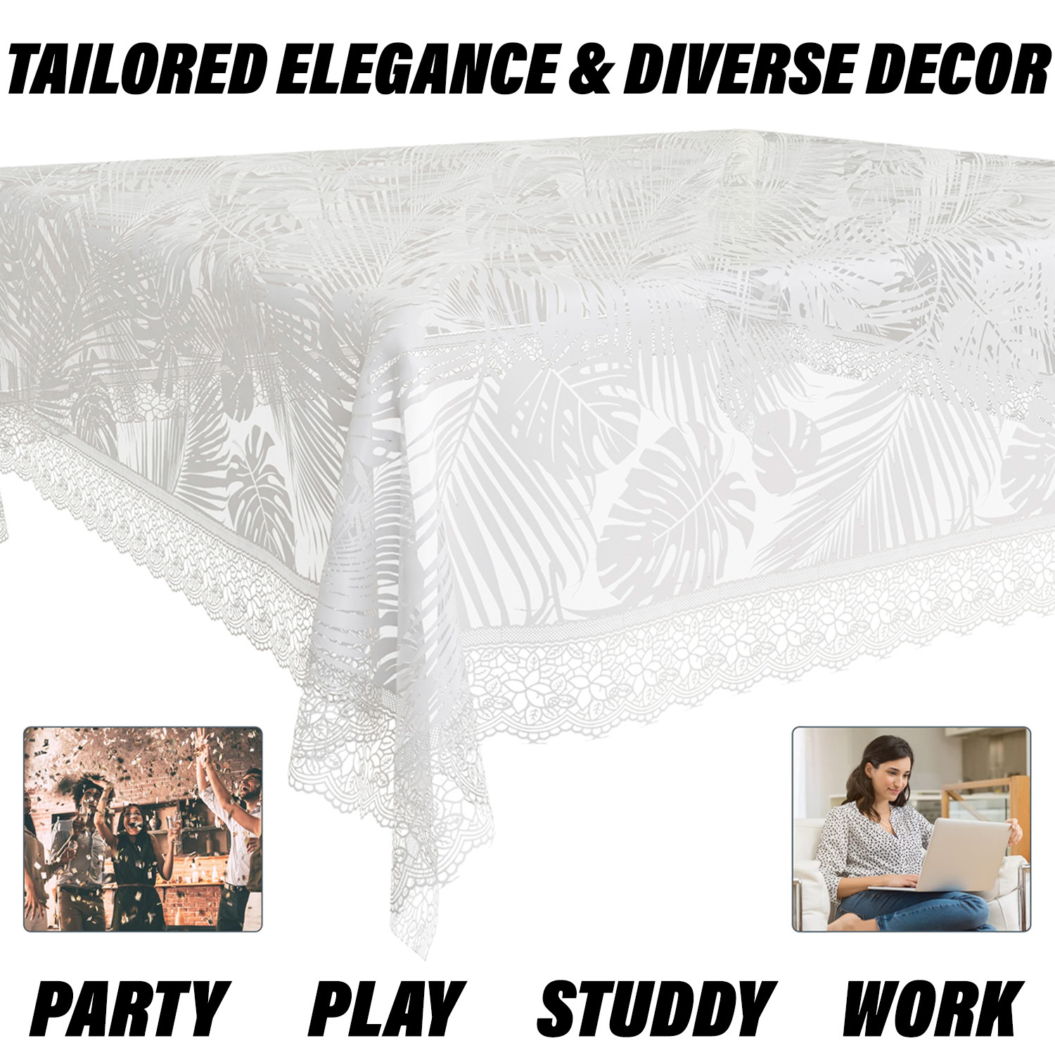 Kuber Industries Table Cover  PVC Dining Table Cover  Table Cloth  Center Table Cover  Table Cover for Kitchen Table  Self Leaf Table Cover for Hall Dcor  54 Inch  White