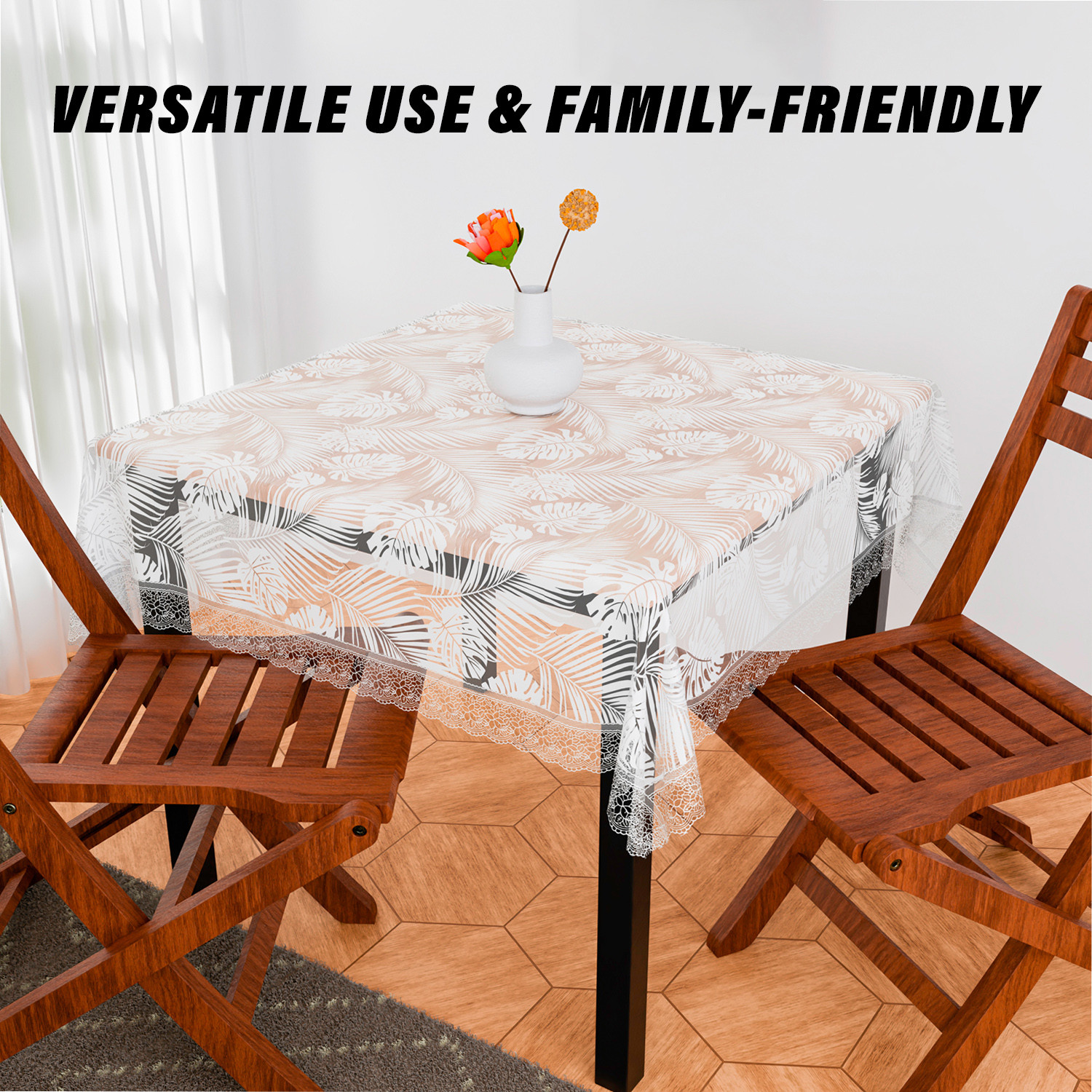 Kuber Industries Table Cover  PVC Dining Table Cover  Table Cloth  Center Table Cover  Table Cover for Kitchen Table  Self Leaf Table Cover for Hall Dcor  54 Inch  White
