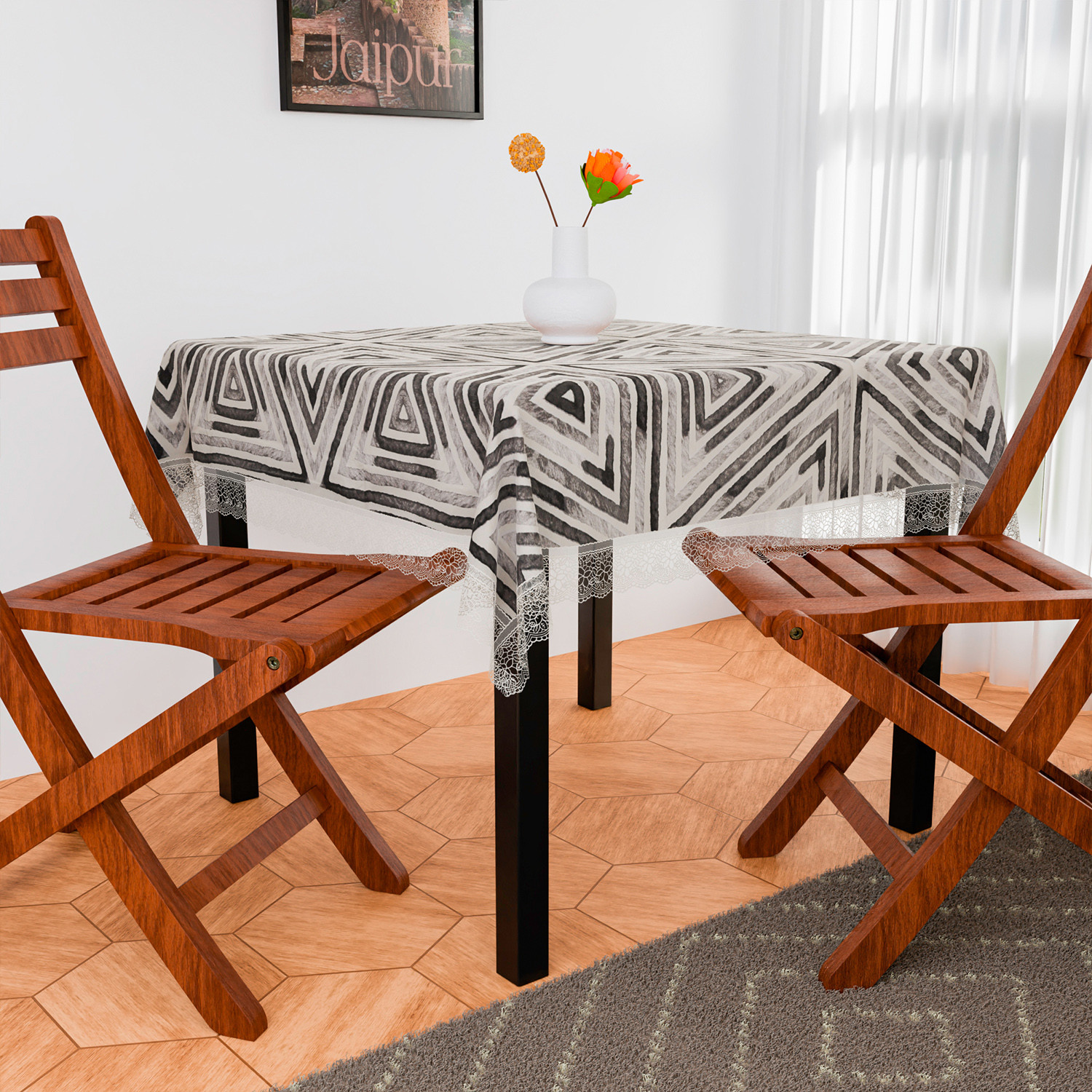 Kuber Industries Table Cover  PVC Dining Table Cover  Table Cloth  Center Table Cover  Table Cover for Kitchen Table  Triangle Table Cover for Hall Dcor  54 Inch  Gray