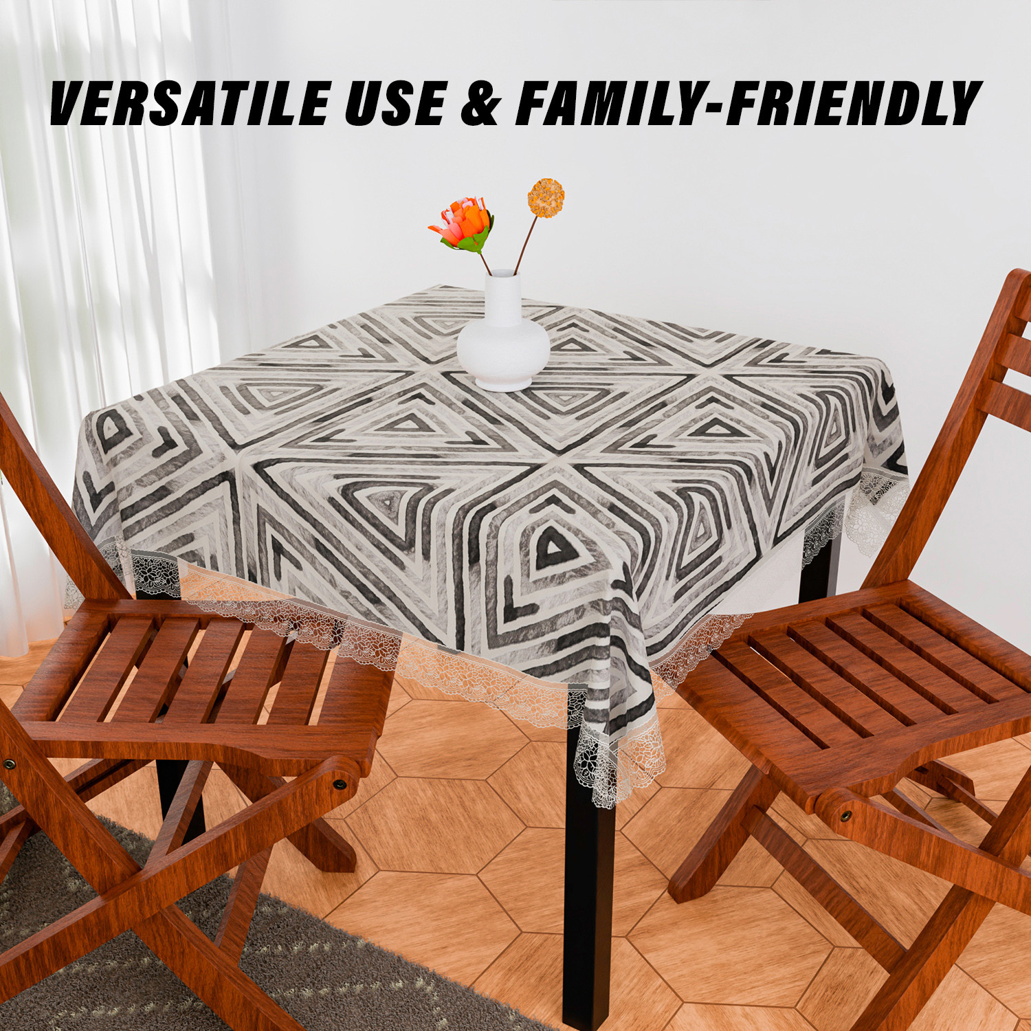 Kuber Industries Table Cover  PVC Dining Table Cover  Table Cloth  Center Table Cover  Table Cover for Kitchen Table  Triangle Table Cover for Hall Dcor  54 Inch  Gray