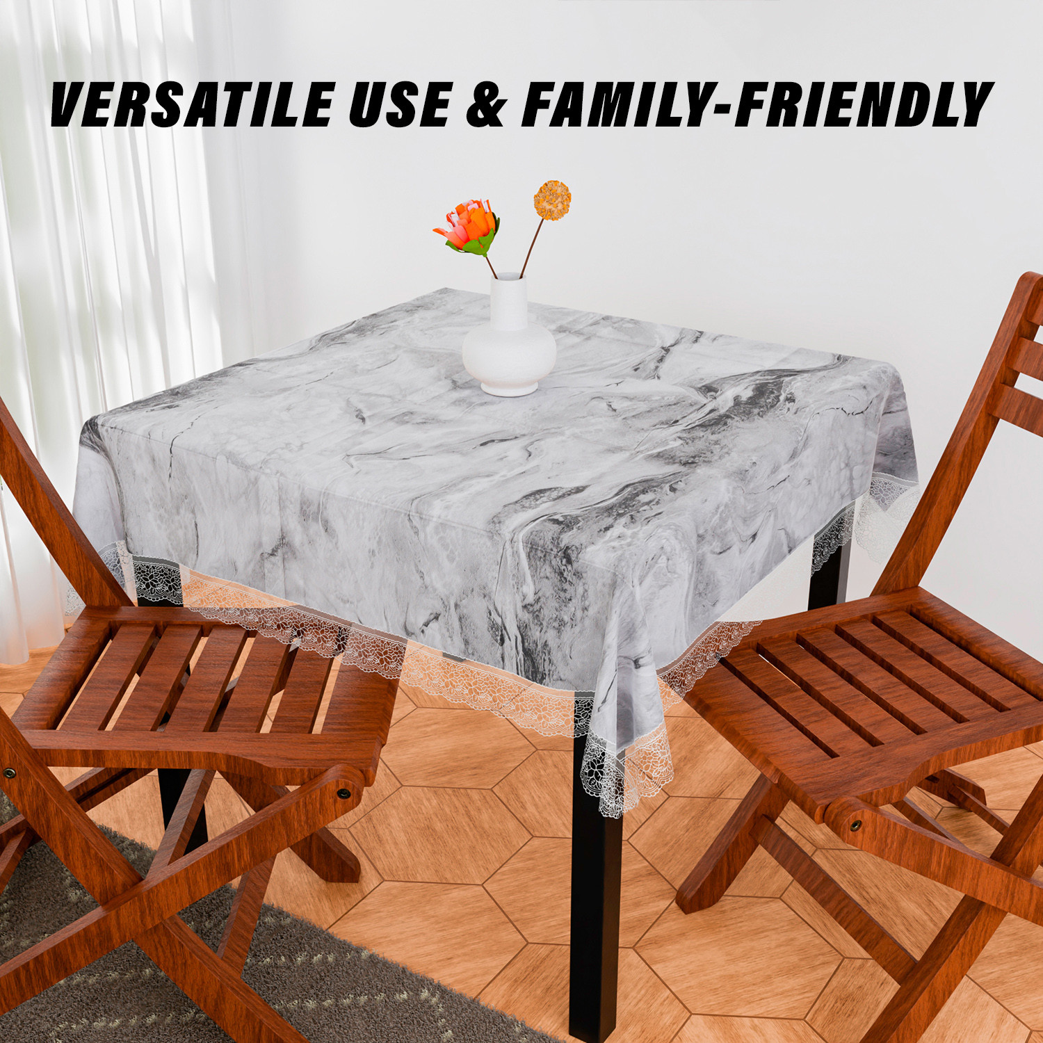 Kuber Industries Table Cover  PVC Dining Table Cover  Table Cloth  Center Table Cover  Table Cover for Kitchen Table  Marble Table Cover for Hall Dcor  54 Inch  Gray