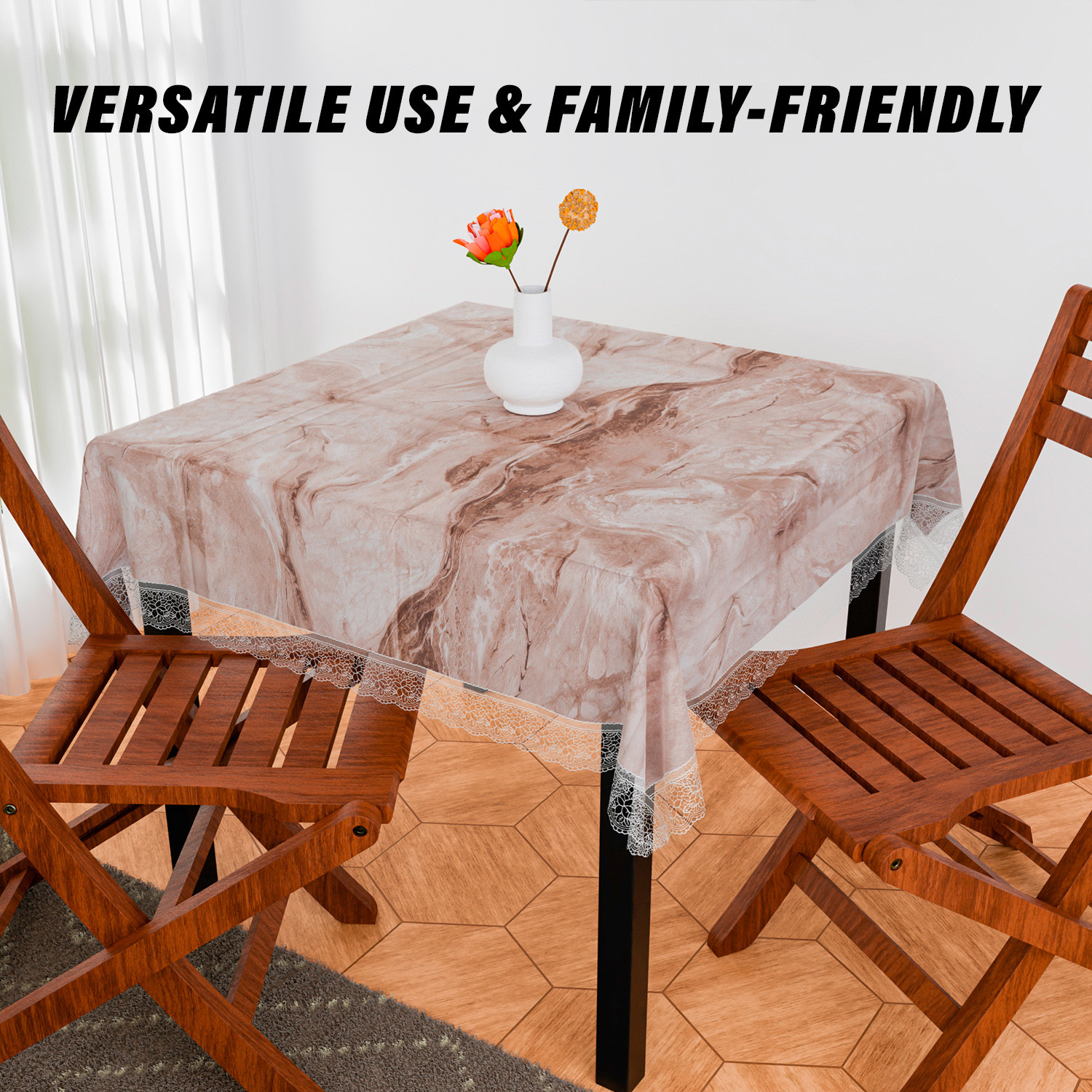 Kuber Industries Table Cover  PVC Dining Table Cover  Table Cloth  Center Table Cover  Table Cover for Kitchen Table  Marble Table Cover for Hall Dcor  54 Inch  Brown