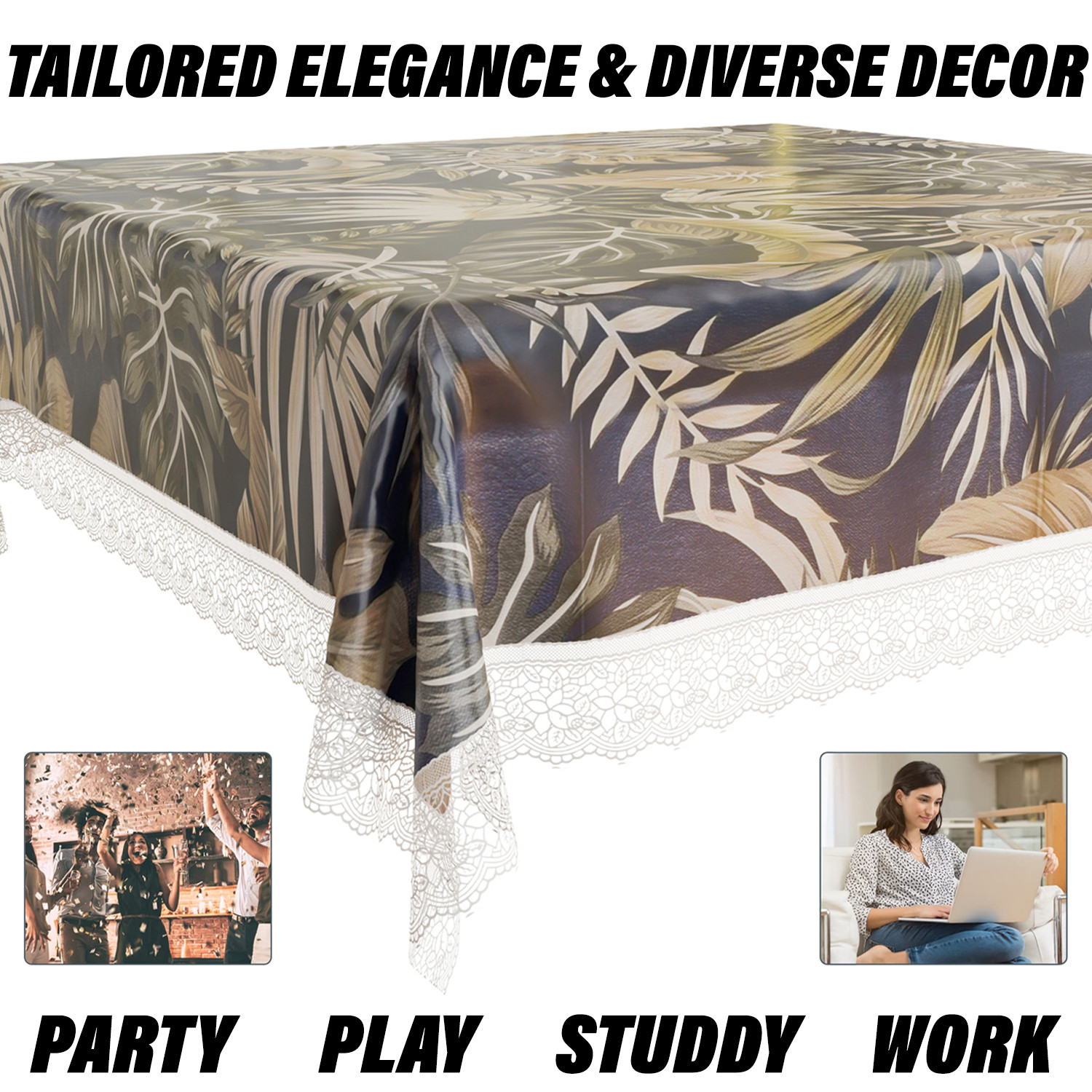 Kuber Industries Table Cover  PVC Dining Table Cover  Table Cloth  Center Table Cover  Table Cover for Kitchen Table  Green Leaf Table Cover for Hall Dcor  54 Inch  Blue