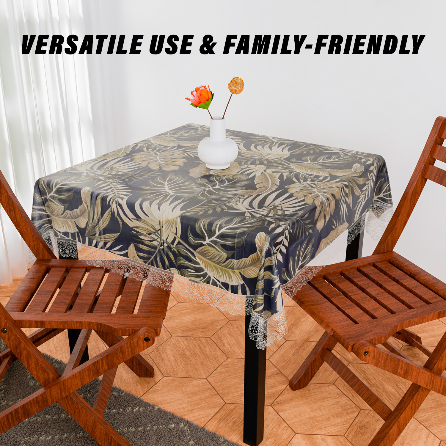 Kuber Industries Table Cover  PVC Dining Table Cover  Table Cloth  Center Table Cover  Table Cover for Kitchen Table  Green Leaf Table Cover for Hall Dcor  54 Inch  Blue