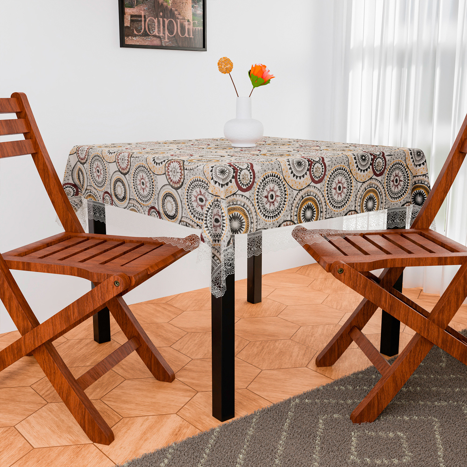 Kuber Industries Table Cover  PVC Dining Table Cover  Table Cloth  Center Table Cover  Table Cover for Kitchen Table  Rangoli Table Cover for Hall Dcor  54 Inch  White