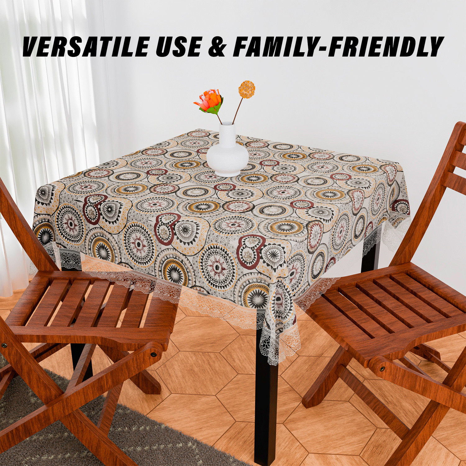 Kuber Industries Table Cover  PVC Dining Table Cover  Table Cloth  Center Table Cover  Table Cover for Kitchen Table  Rangoli Table Cover for Hall Dcor  54 Inch  White