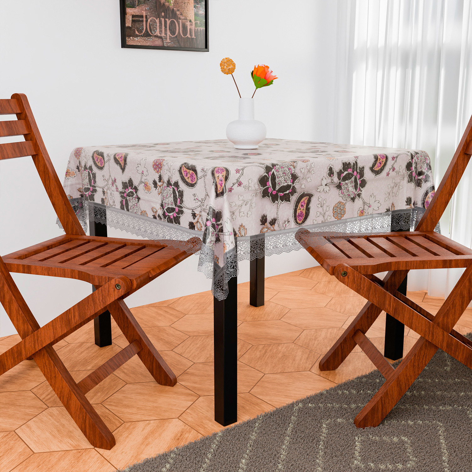 Kuber Industries Table Cover  PVC Dining Table Cover  Table Cloth  Center Table Cover  Table Cover for Kitchen Table  3D Gulab Table Cover for Hall Dcor  54 Inch  Black