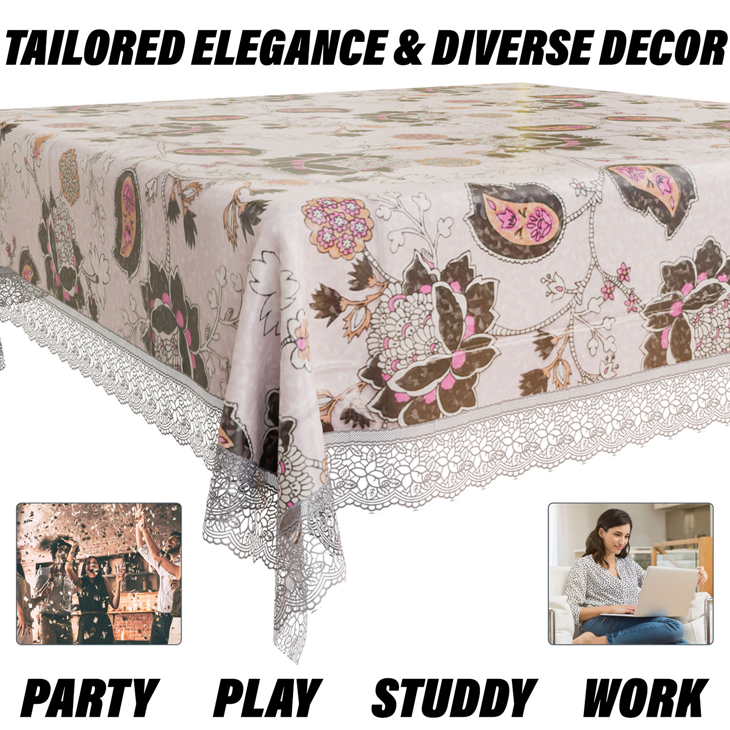 Kuber Industries Table Cover  PVC Dining Table Cover  Table Cloth  Center Table Cover  Table Cover for Kitchen Table  3D Gulab Table Cover for Hall Dcor  54 Inch  Black