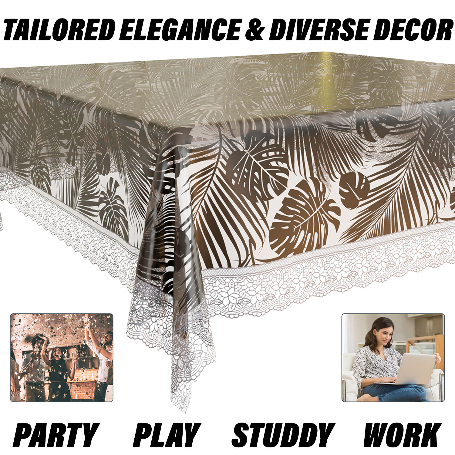 Kuber Industries Table Cover  PVC Dining Table Cover  Table Cloth  Center Table Cover  Table Cover for Kitchen Table  3D Leaf Table Cover for Hall Dcor  54 Inch  Brown