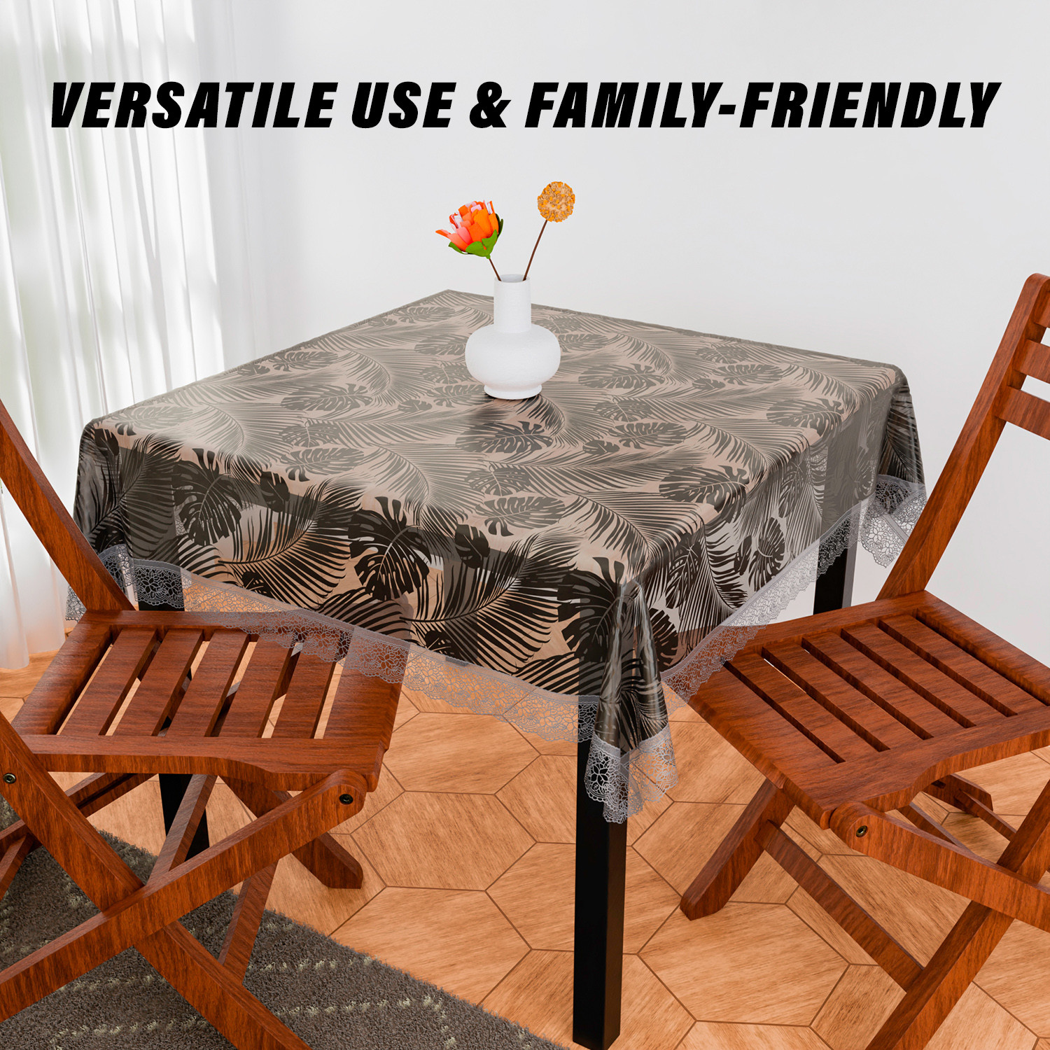 Kuber Industries Table Cover  PVC Dining Table Cover  Table Cloth  Center Table Cover  Table Cover for Kitchen Table  3D Leaf Table Cover for Hall Dcor  54 Inch  Brown
