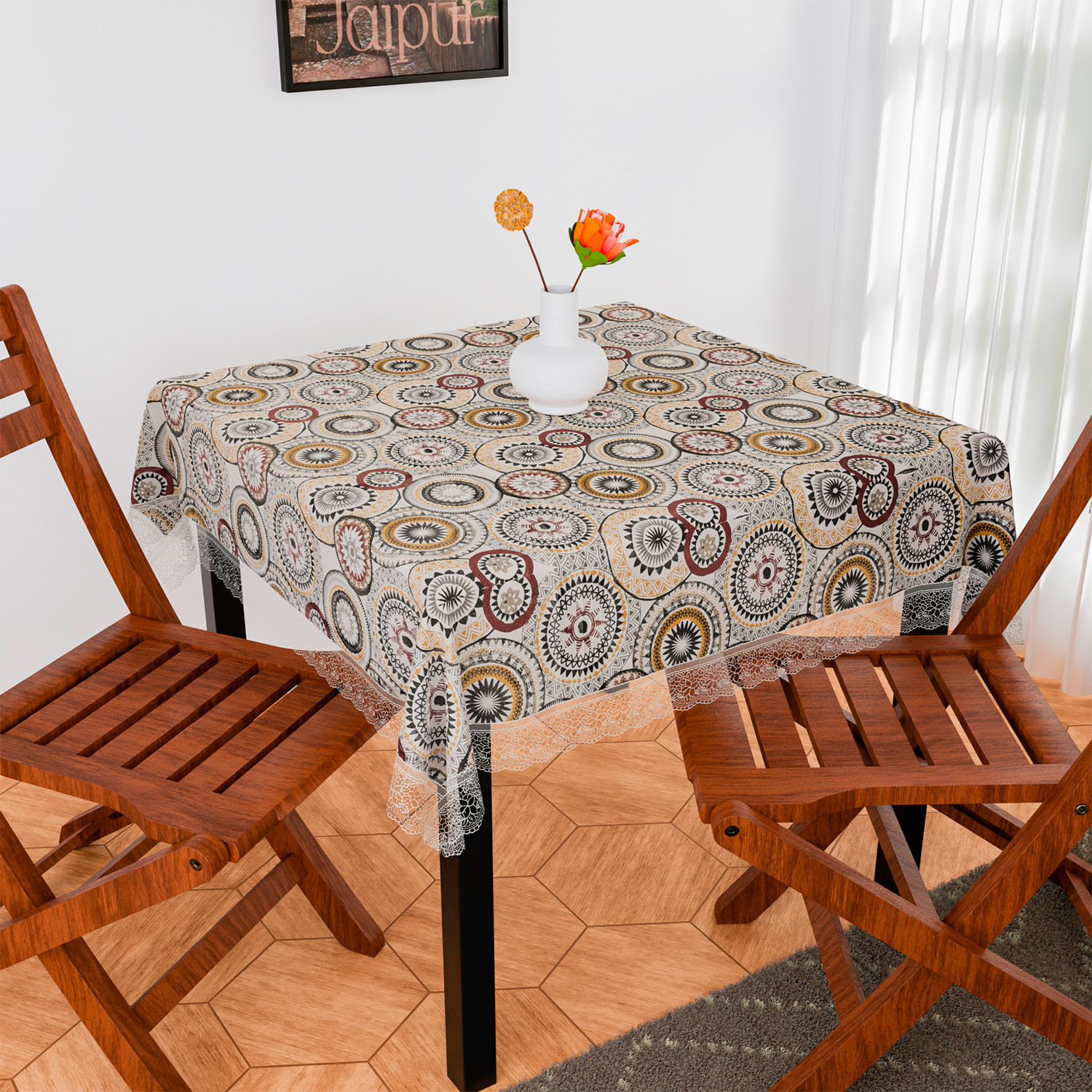 Kuber Industries Table Cover | PVC Dining Table Cover | Table Cloth | Center Table Cover | Table Cover for Kitchen Table | Rangoli Table Cover for Hall Décor | 54 Inch | White