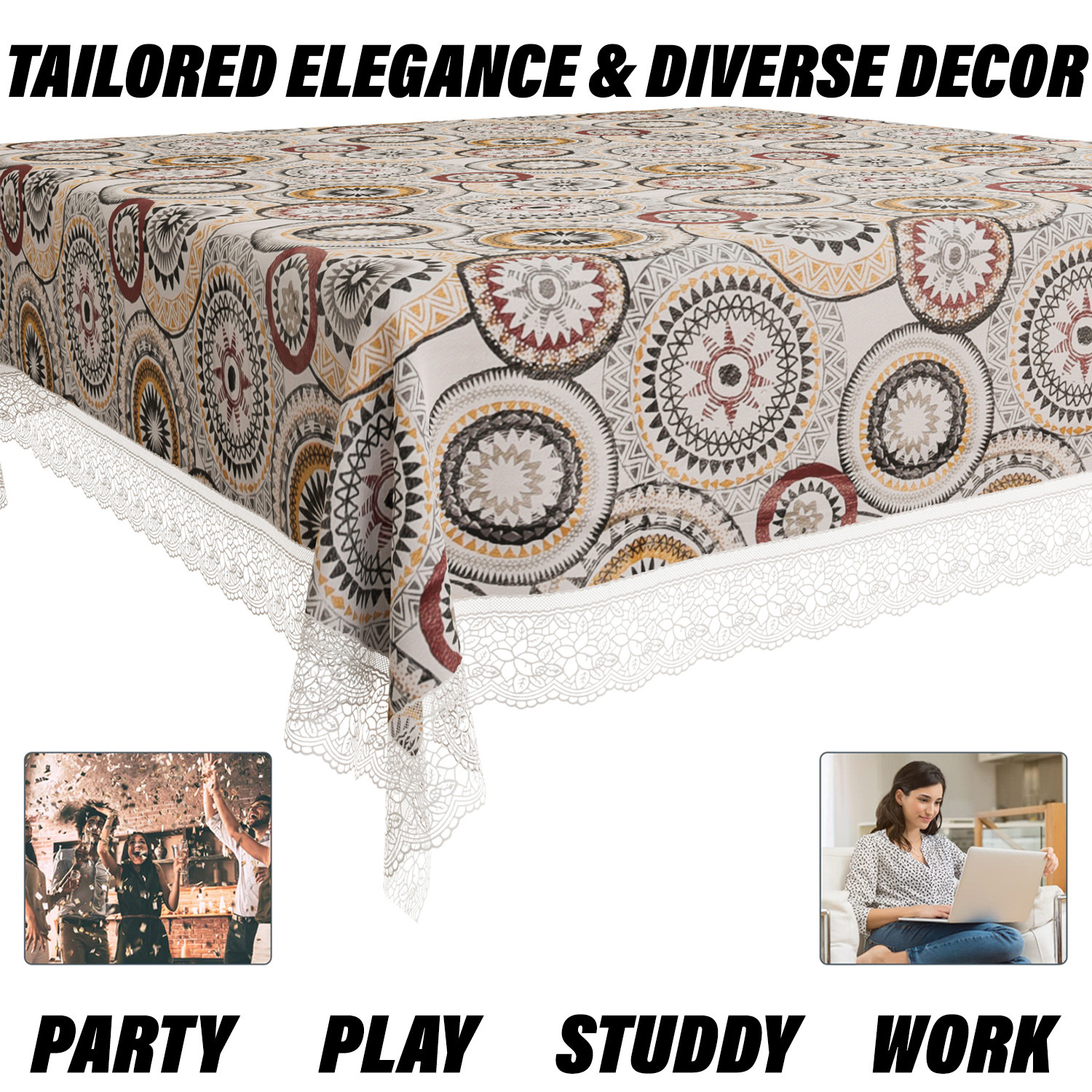 Kuber Industries Table Cover | PVC Dining Table Cover | Table Cloth | Center Table Cover | Table Cover for Kitchen Table | Rangoli Table Cover for Hall Décor | 54 Inch | White