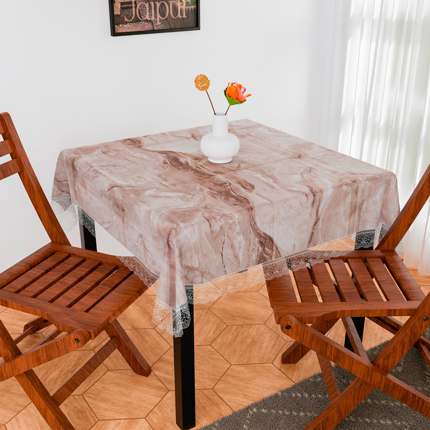 Kuber Industries Table Cover | PVC Dining Table Cover | Table Cloth | Center Table Cover | Table Cover for Kitchen Table | Marble Table Cover for Hall Décor | 54 Inch | Brown