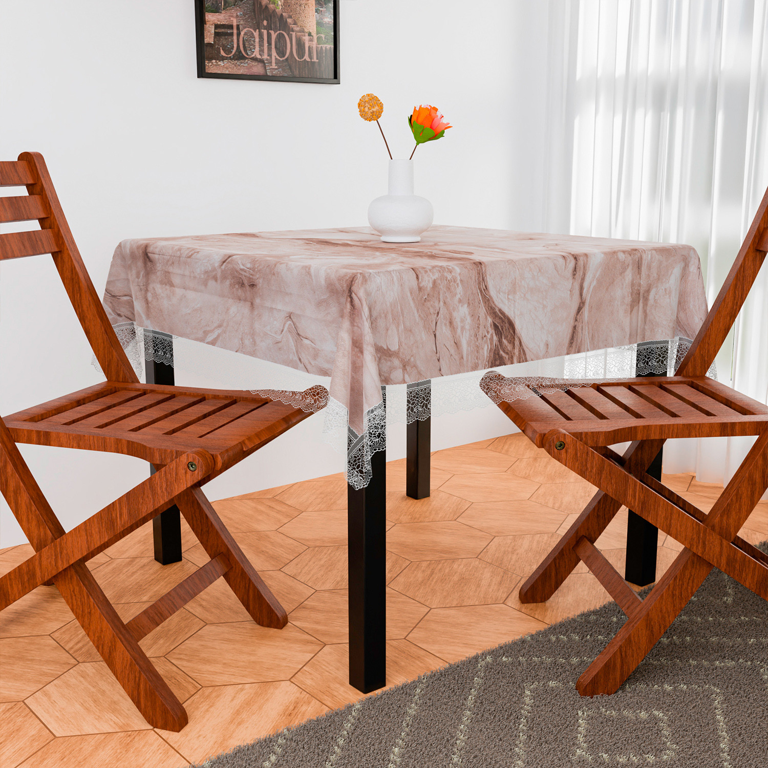 Kuber Industries Table Cover | PVC Dining Table Cover | Table Cloth | Center Table Cover | Table Cover for Kitchen Table | Marble Table Cover for Hall Décor | 54 Inch | Brown