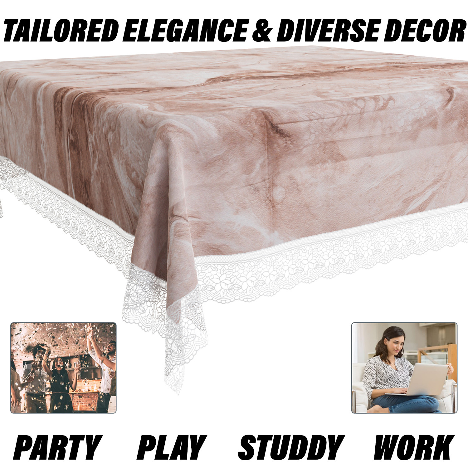 Kuber Industries Table Cover | PVC Dining Table Cover | Table Cloth | Center Table Cover | Table Cover for Kitchen Table | Marble Table Cover for Hall Décor | 54 Inch | Brown