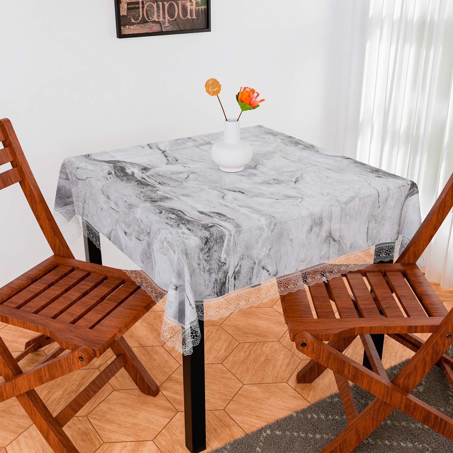 Kuber Industries Table Cover | PVC Dining Table Cover | Table Cloth | Center Table Cover | Table Cover for Kitchen Table | Marble Table Cover for Hall Décor | 54 Inch | Gray