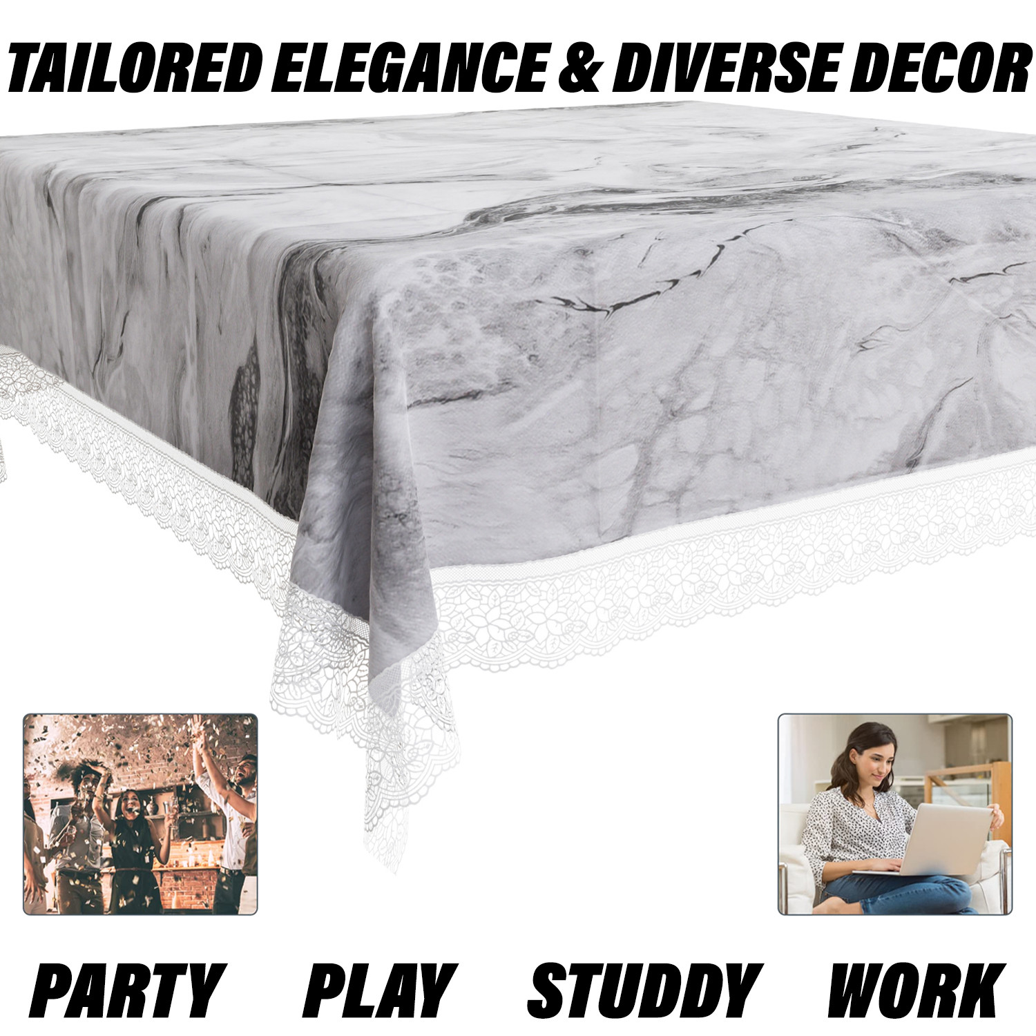 Kuber Industries Table Cover | PVC Dining Table Cover | Table Cloth | Center Table Cover | Table Cover for Kitchen Table | Marble Table Cover for Hall Décor | 54 Inch | Gray