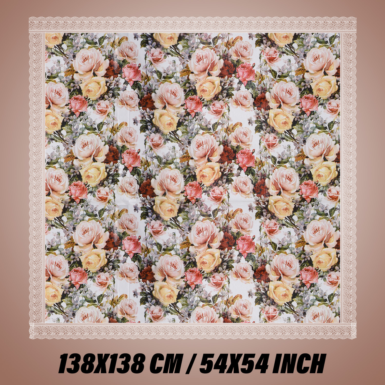Kuber Industries Table Cover | PVC Dining Table Cover | Table Cloth | Center Table Cover | Table Cover for Kitchen Table | Rose Table Cover for Hall Décor | 54 Inch | White
