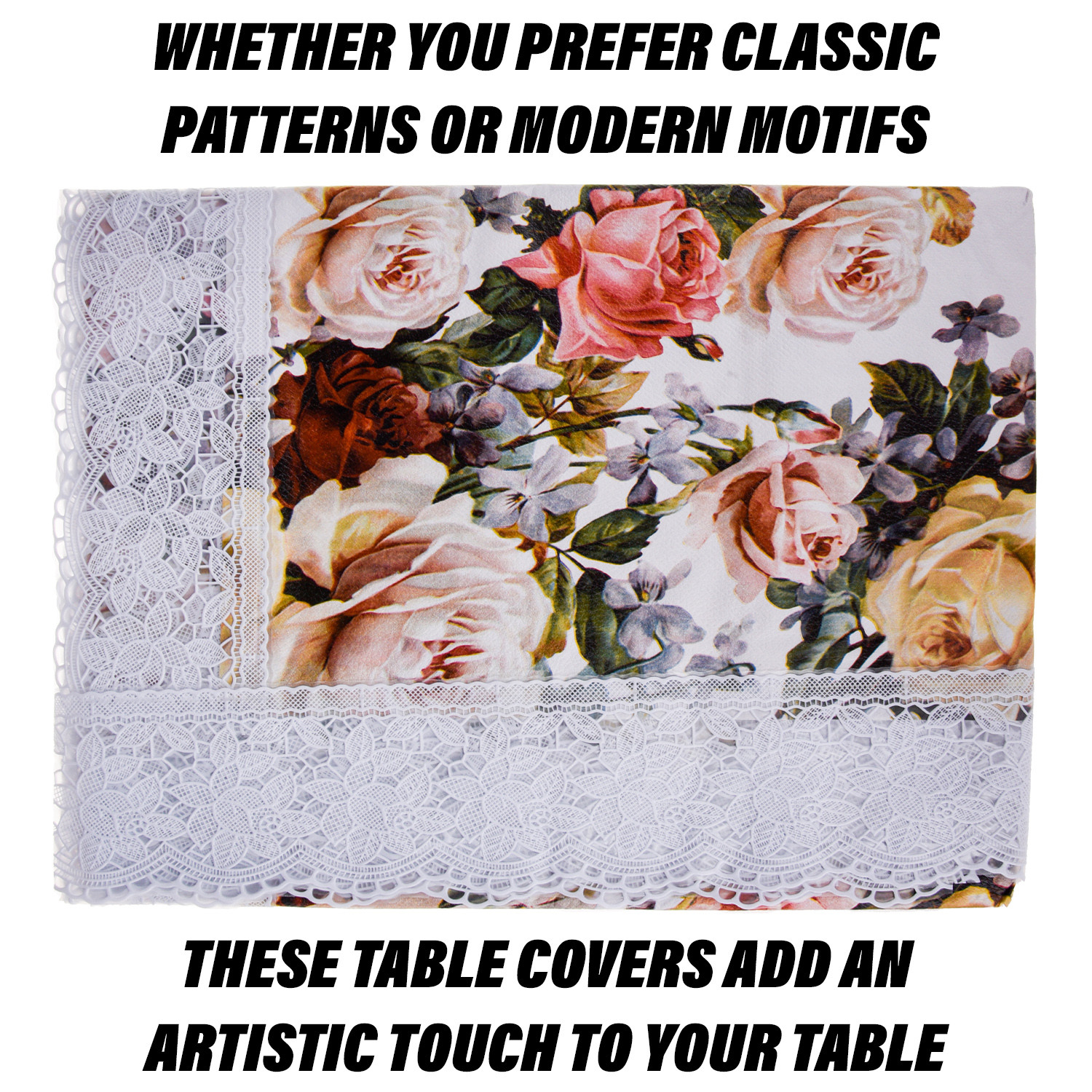 Kuber Industries Table Cover | PVC Dining Table Cover | Table Cloth | Center Table Cover | Table Cover for Kitchen Table | Rose Table Cover for Hall Décor | 54 Inch | White