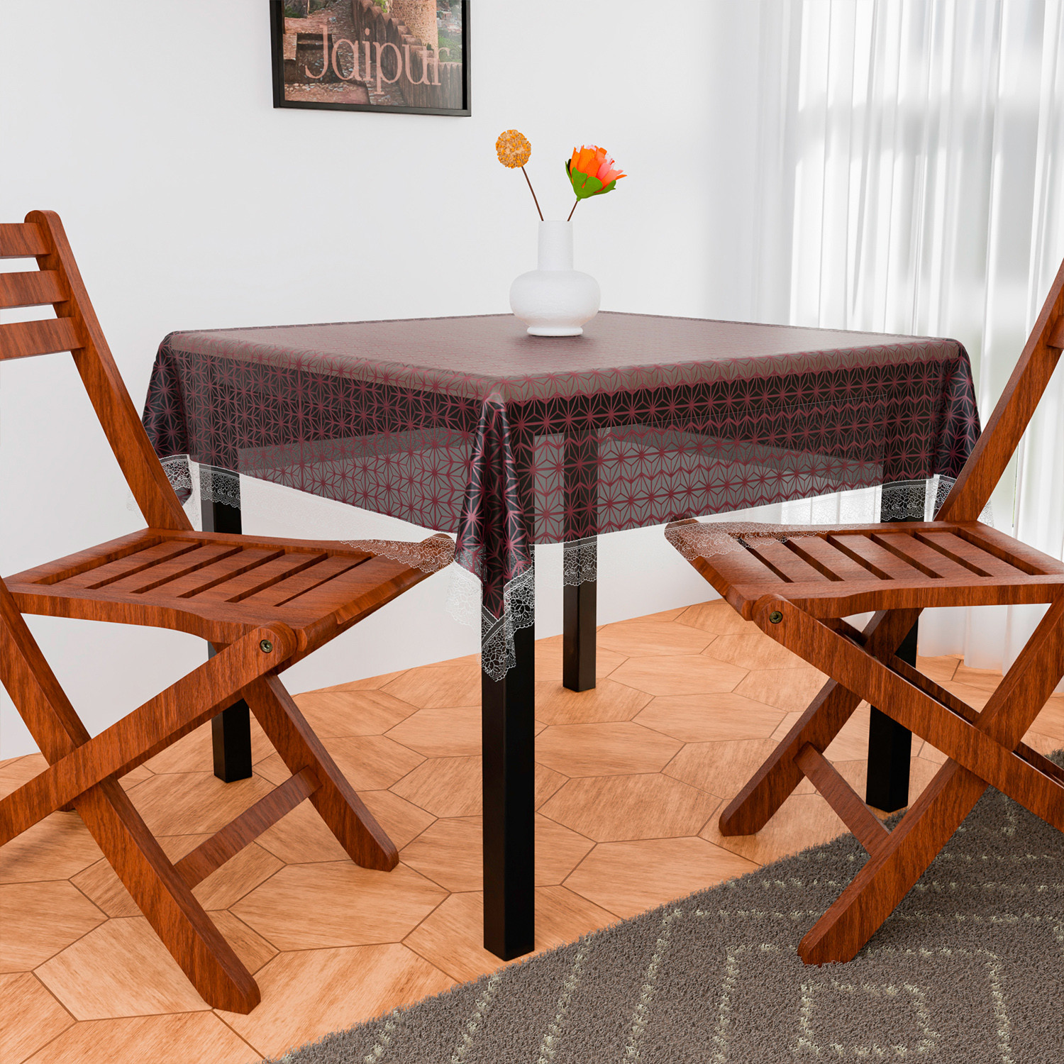 Kuber Industries Table Cover | PVC Dining Table Cover | Table Cloth | Center Table Cover | Table Cover for Kitchen Table | Self Star Table Cover for Hall Décor | 54 Inch | Brown
