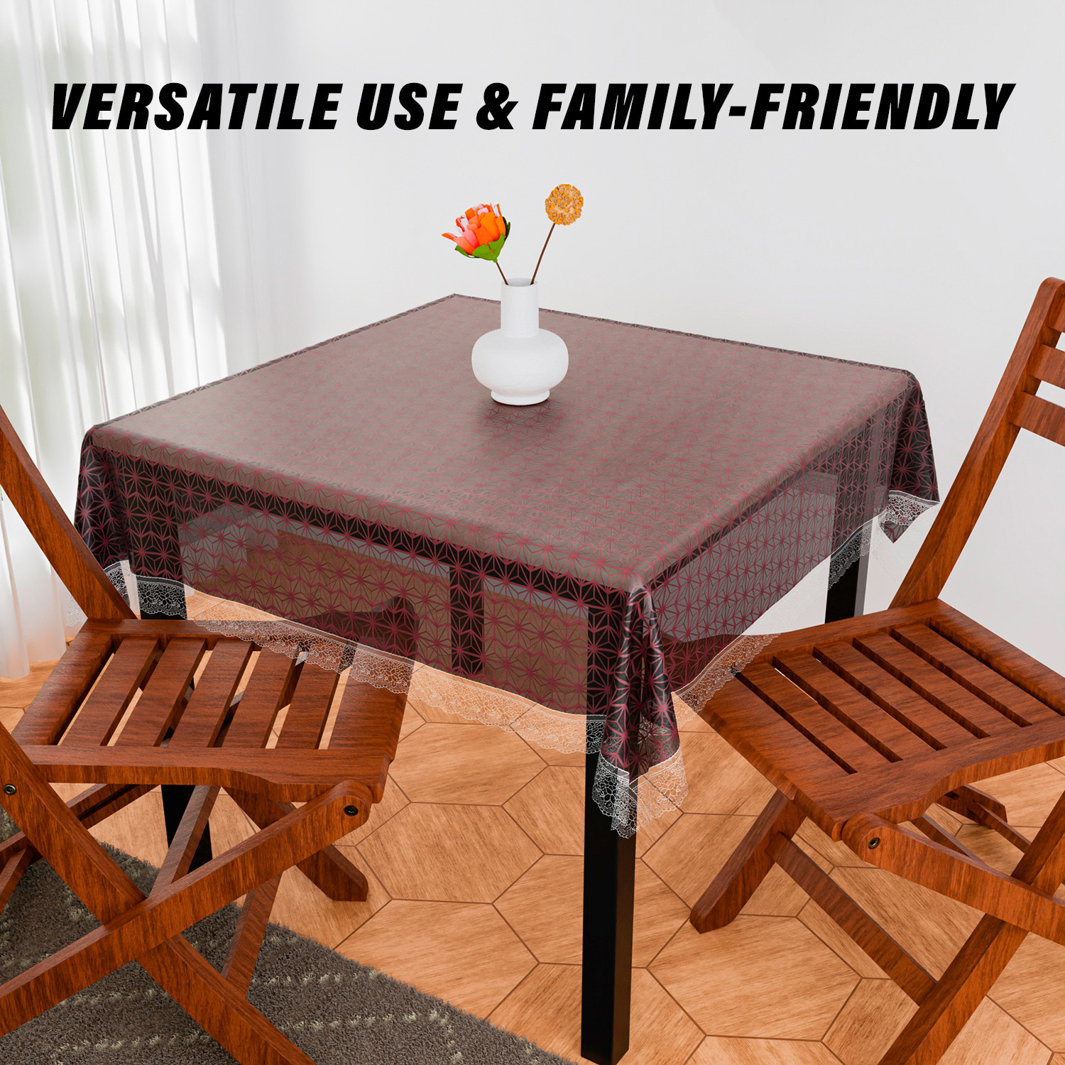Kuber Industries Table Cover | PVC Dining Table Cover | Table Cloth | Center Table Cover | Table Cover for Kitchen Table | Self Star Table Cover for Hall Décor | 54 Inch | Brown