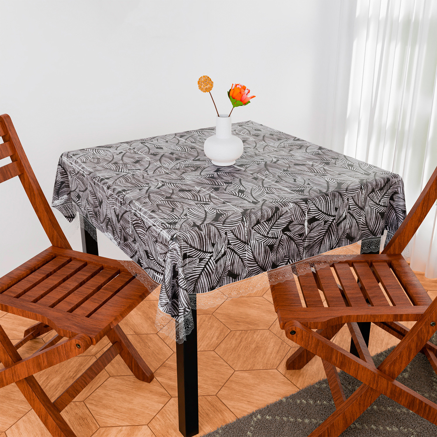 Kuber Industries Table Cover | PVC Dining Table Cover | Table Cloth | Center Table Cover | Table Cover for Kitchen Table | Transparent Leaf Table Cover for Hall Décor | 54 Inch | Black