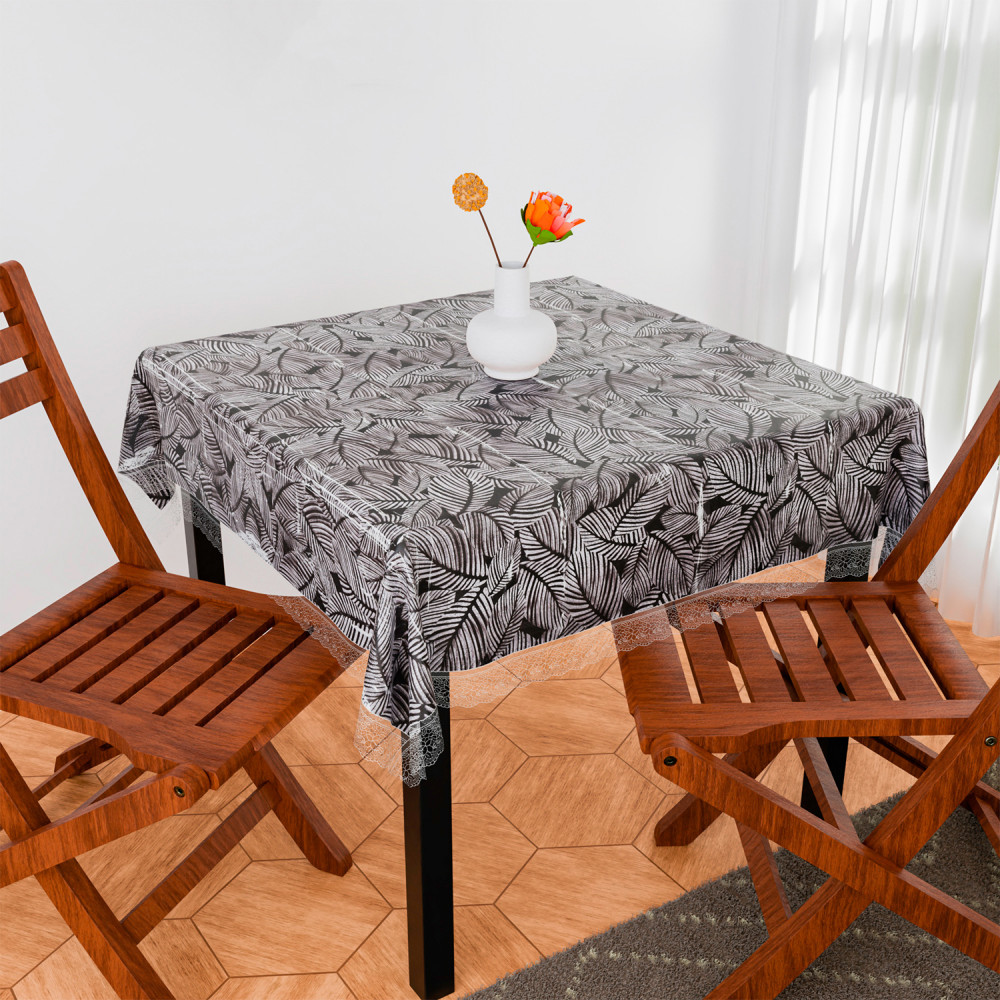 Kuber Industries Table Cover | PVC Dining Table Cover | Table Cloth | Center Table Cover | Table Cover for Kitchen Table | Transparent Leaf Table Cover for Hall Décor | 54 Inch | Black