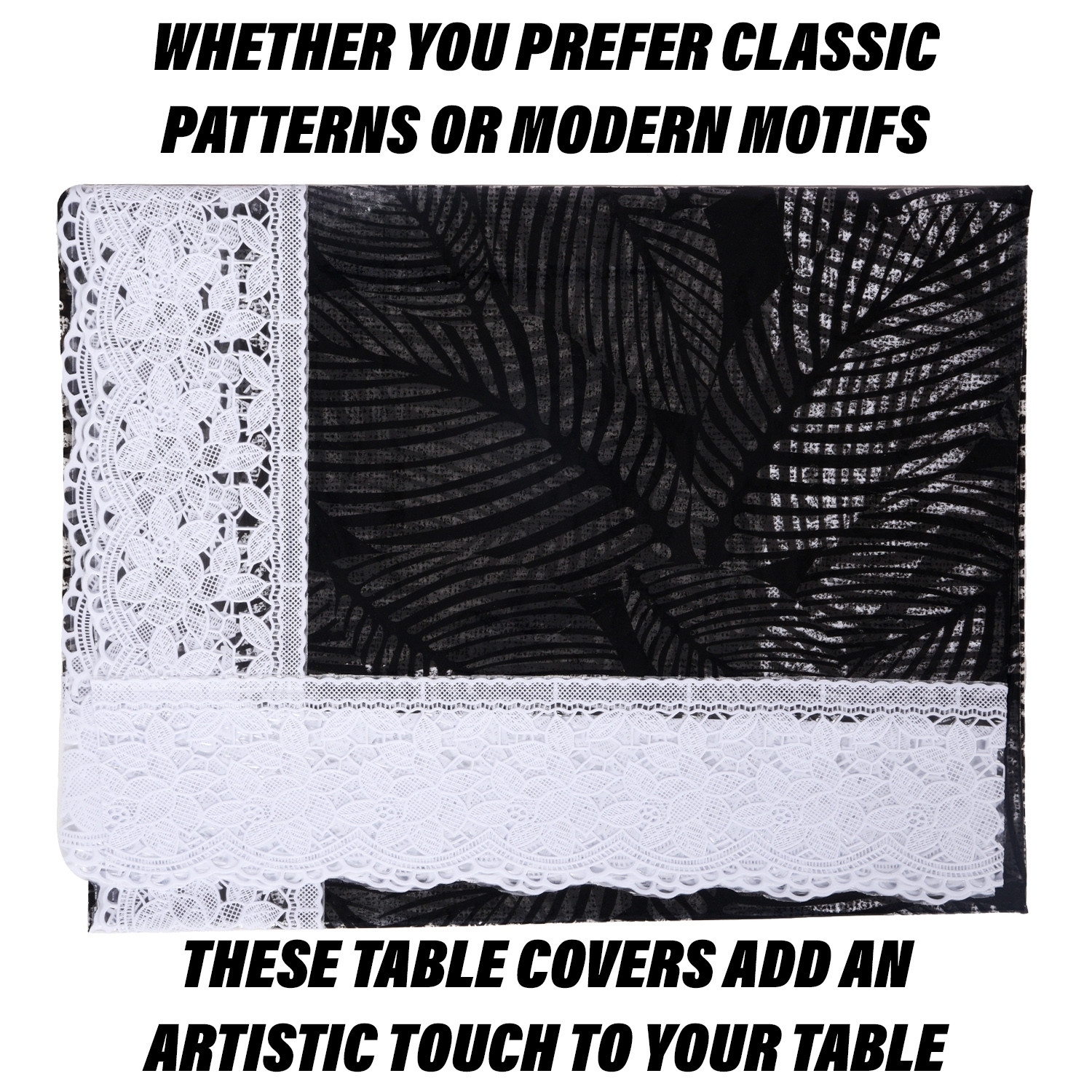 Kuber Industries Table Cover | PVC Dining Table Cover | Table Cloth | Center Table Cover | Table Cover for Kitchen Table | Transparent Leaf Table Cover for Hall Décor | 54 Inch | Black