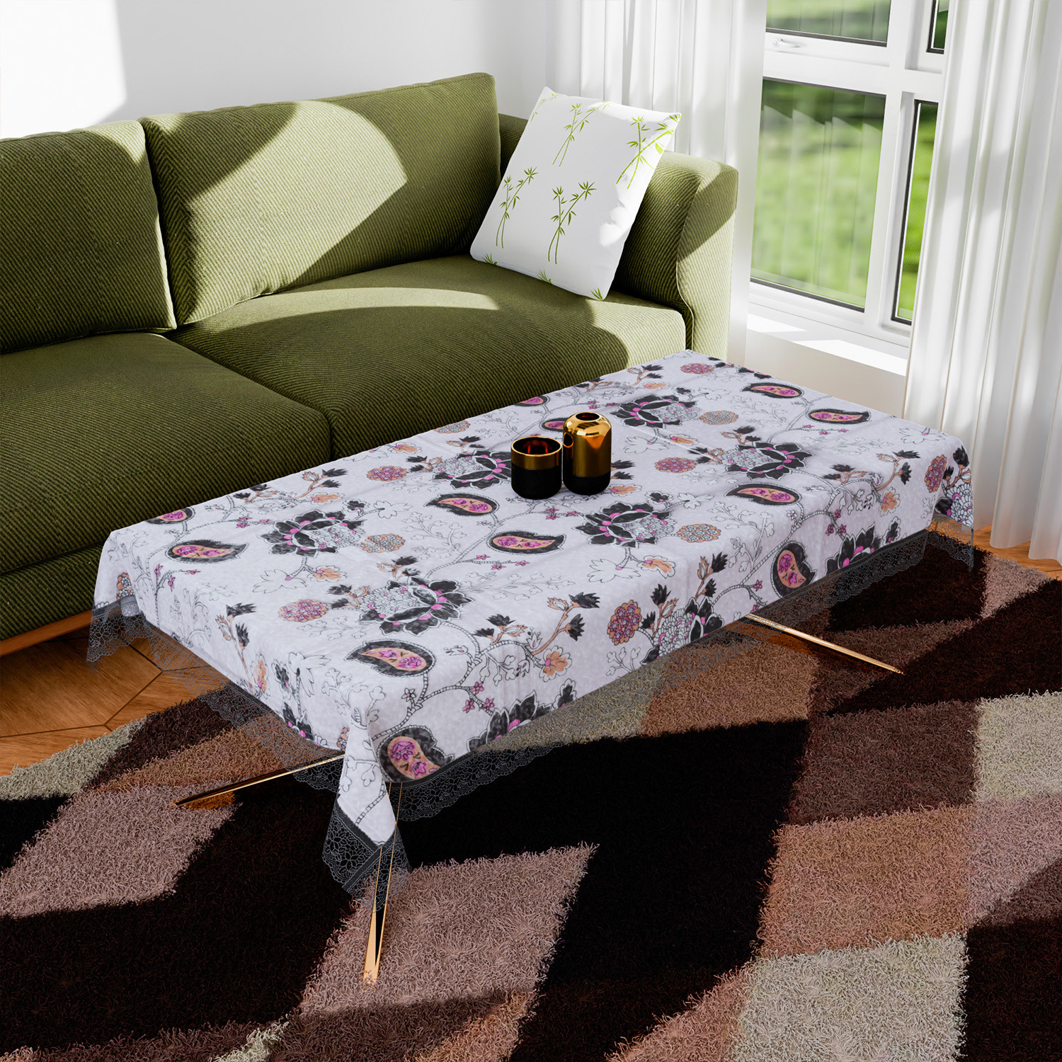 Kuber Industries Table Cover | PVC Dining Table Cover | Table Cloth | Center Table Cover | Table Cover for Kitchen Table | 3D Gulab Table Cover for Hall Décor | 48x60 Inch | Black