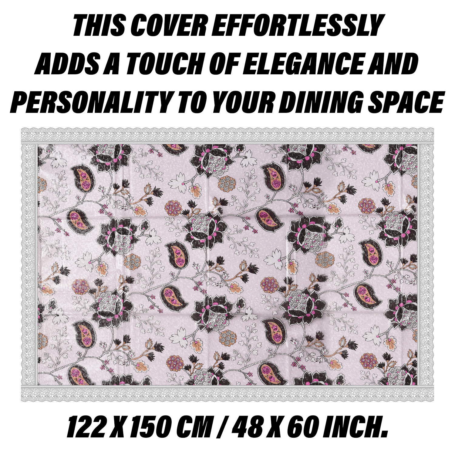 Kuber Industries Table Cover | PVC Dining Table Cover | Table Cloth | Center Table Cover | Table Cover for Kitchen Table | 3D Gulab Table Cover for Hall Décor | 48x60 Inch | Black