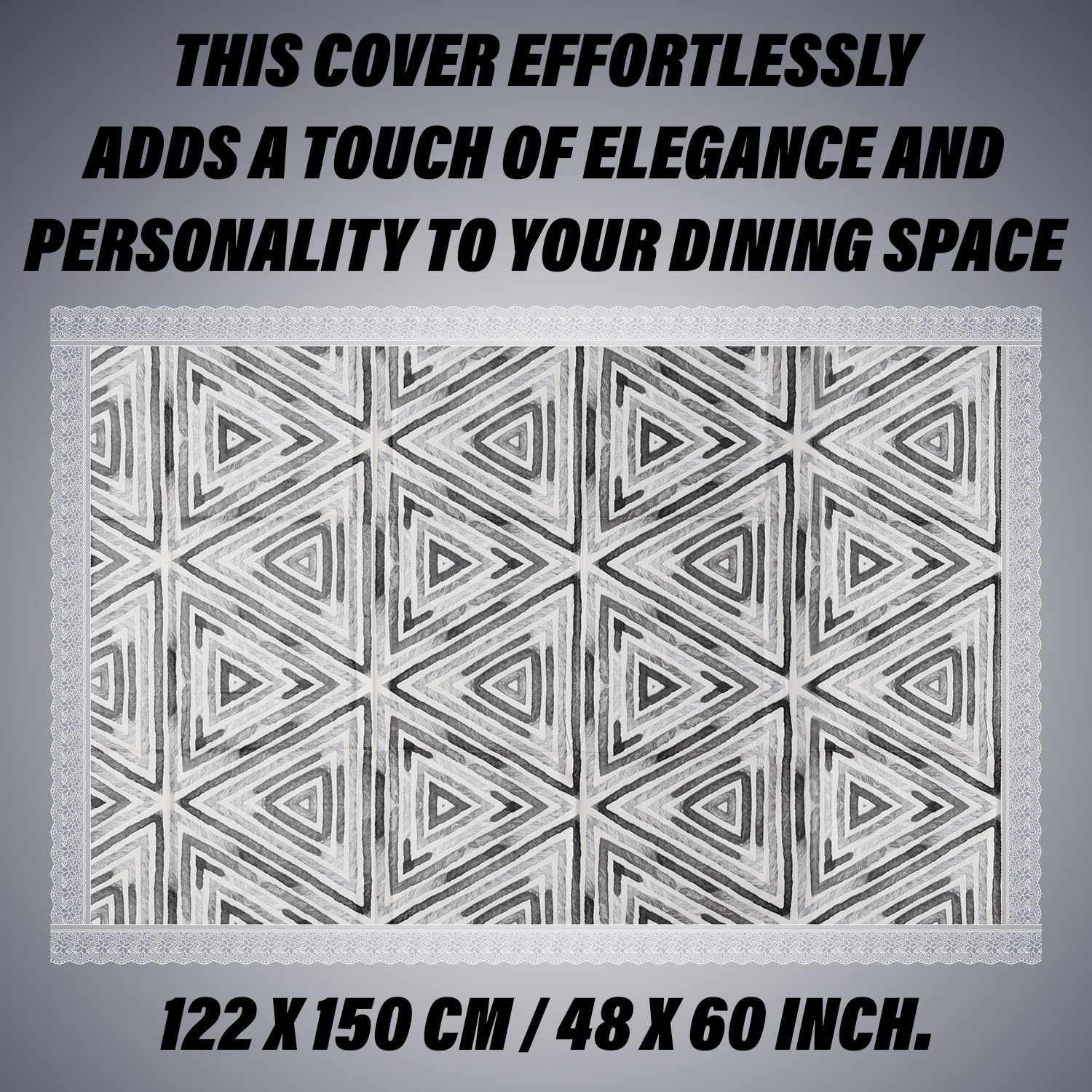 Kuber Industries Table Cover | PVC Dining Table Cover | Table Cloth | Center Table Cover | Table Cover for Kitchen Table | Triangle Table Cover for Hall Décor | 48x60 Inch | Gray