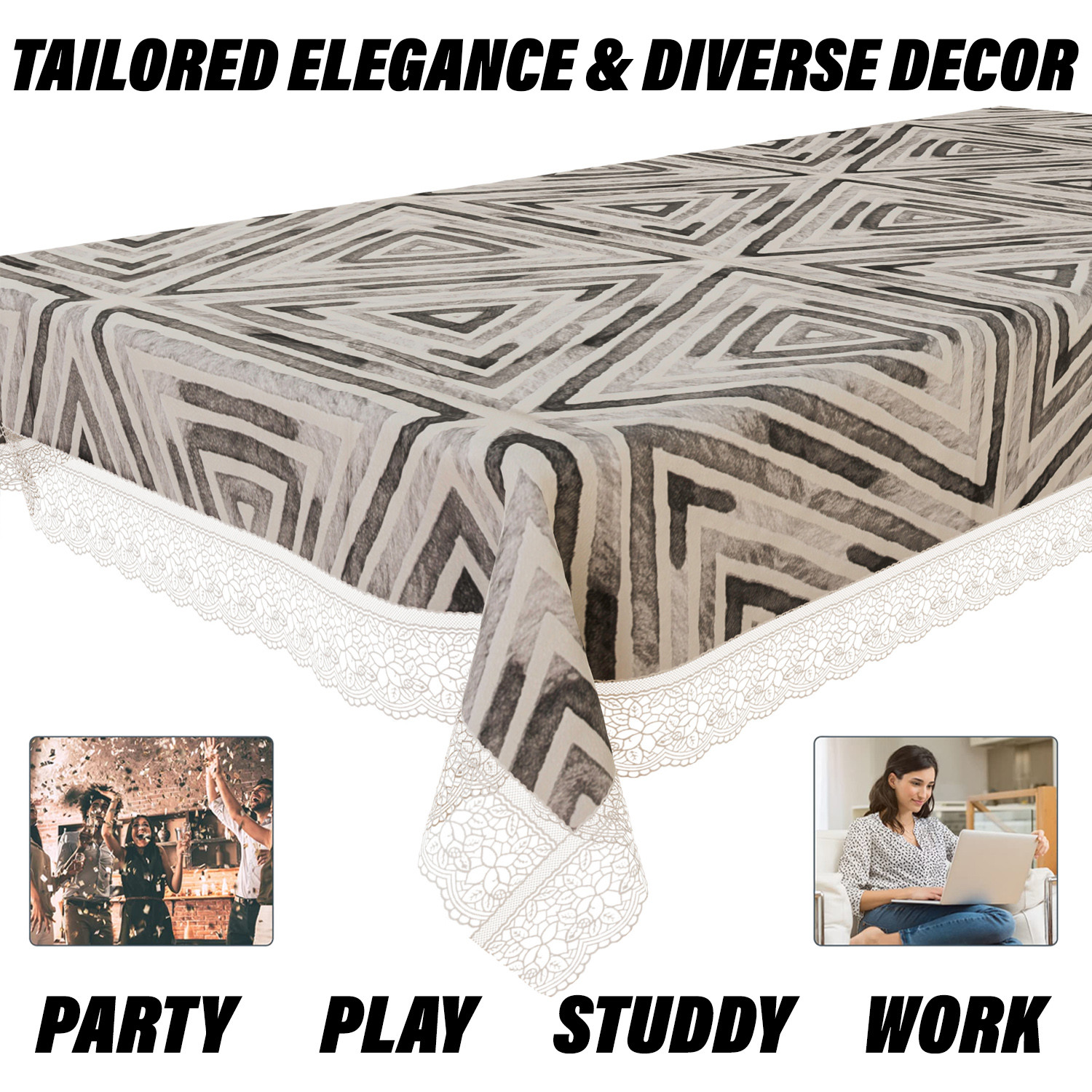 Kuber Industries Table Cover | PVC Dining Table Cover | Table Cloth | Center Table Cover | Table Cover for Kitchen Table | Triangle Table Cover for Hall Décor | 48x60 Inch | Gray