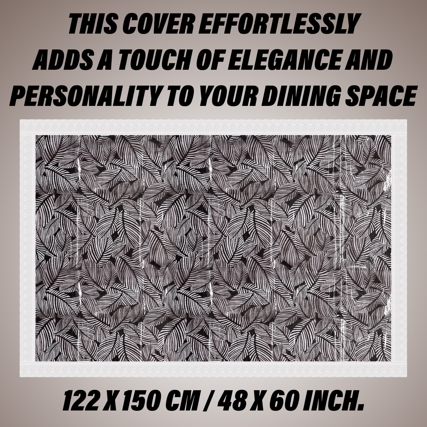 Kuber Industries Table Cover | PVC Dining Table Cover | Table Cloth | Center Table Cover | Table Cover for Kitchen Table | Transparent Leaf Table Cover for Hall Décor | 48x60 Inch | Black