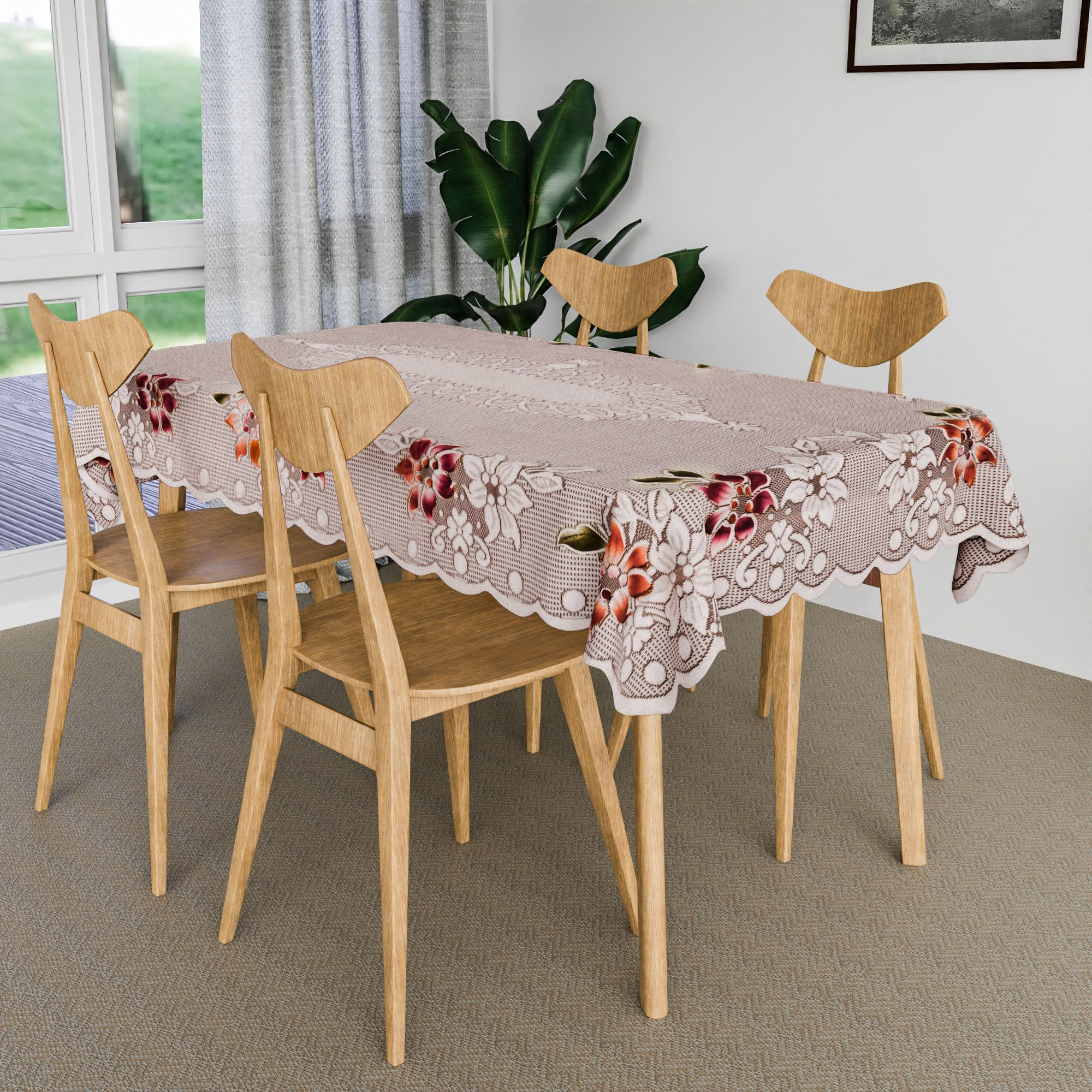 Kuber Industries Table Cover  Tabletop Cover  Table Cover  Table Linen Cover  Table Cloth Cover  Table Cover for Kitchen Table for Hall Dcor  Side Flower-Design  45x70 Inch  Brown