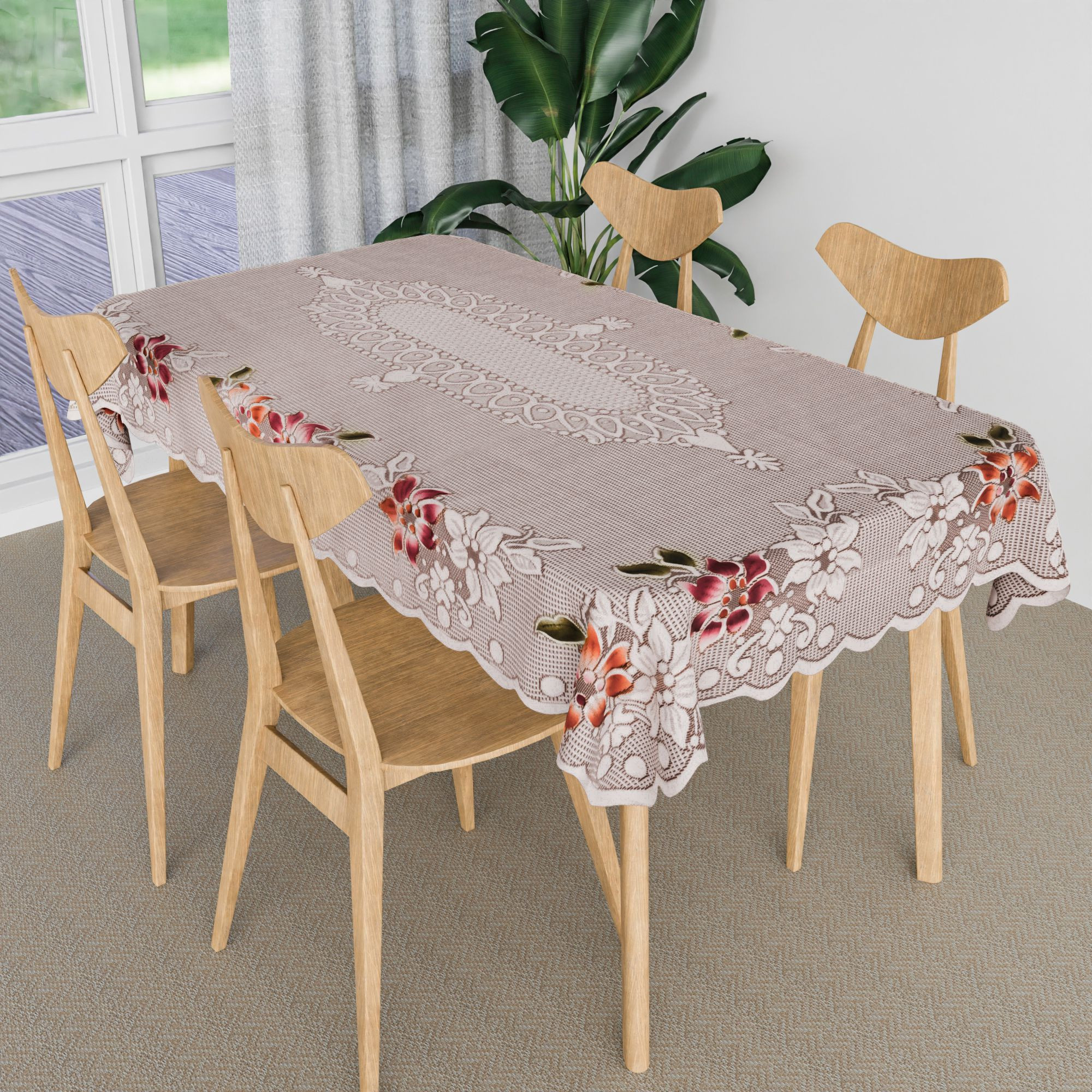 Kuber Industries Table Cover | Tabletop Cover | Table Cover | Table Linen Cover | Table Cloth Cover | Table Cover for Kitchen Table for Hall Décor | Side Flower-Design | 45x70 Inch | Brown