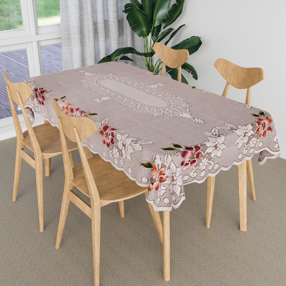 Kuber Industries Table Cover | Tabletop Cover | Table Cover | Table Linen Cover | Table Cloth Cover | Table Cover for Kitchen Table for Hall Décor | Side Flower-Design | 45x70 Inch | Brown