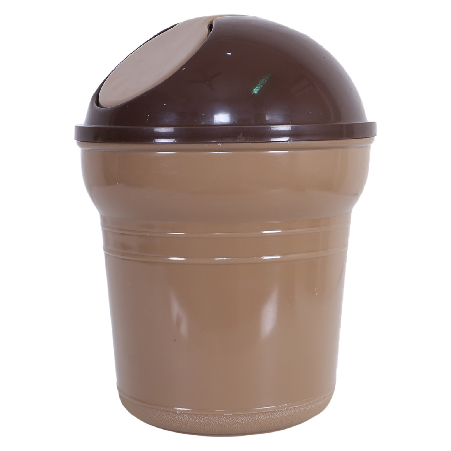 Kuber Industries Table Dustbin|Durable Plastic Small Desktop Garbage Bin with Swing-Lid|Countertop Trash Can For Study Table, Office, 3 Ltr, (Brown)